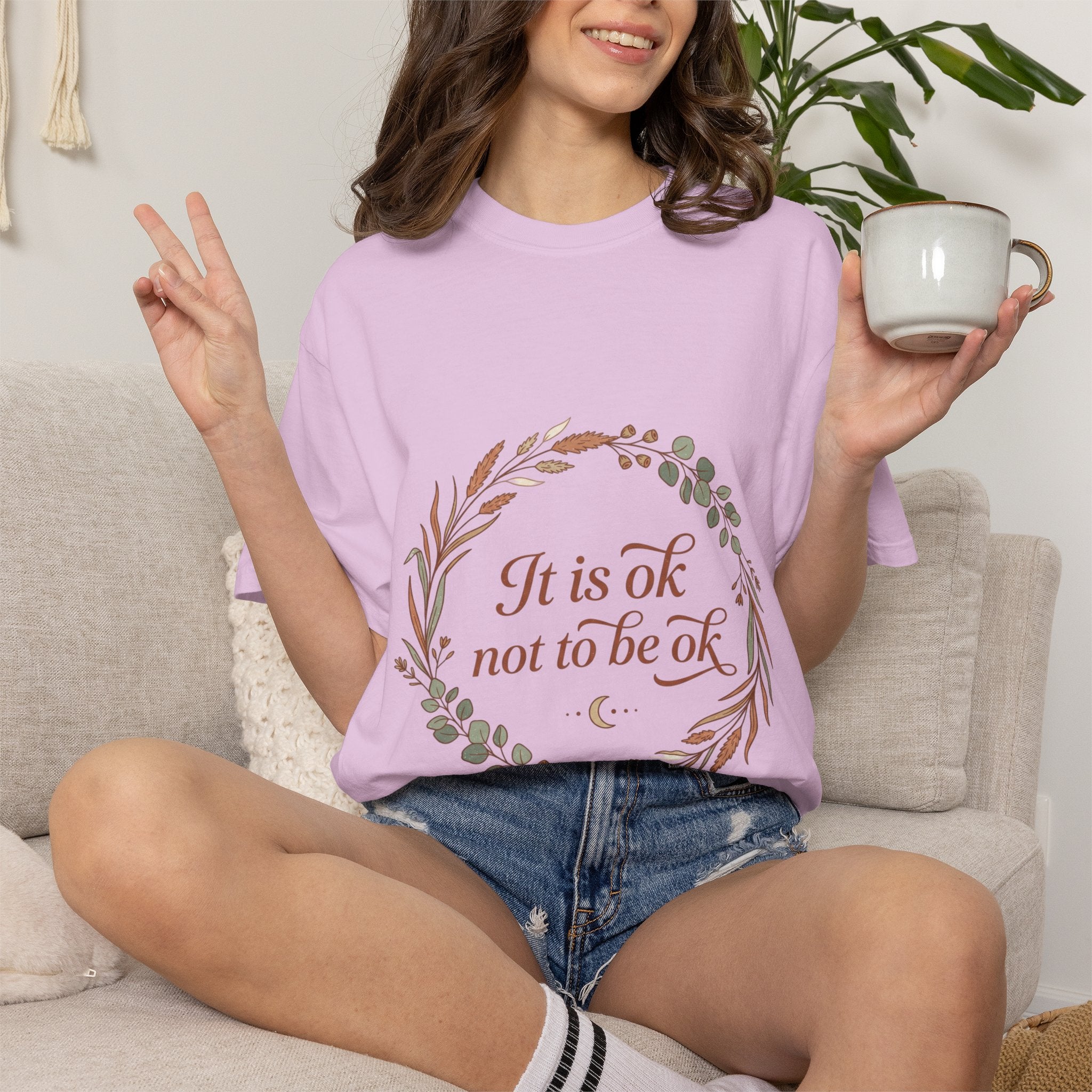 Inspirational Tee — “It Is Ok Not To Be Ok” Floral Wreath Mental Health T-Shirt