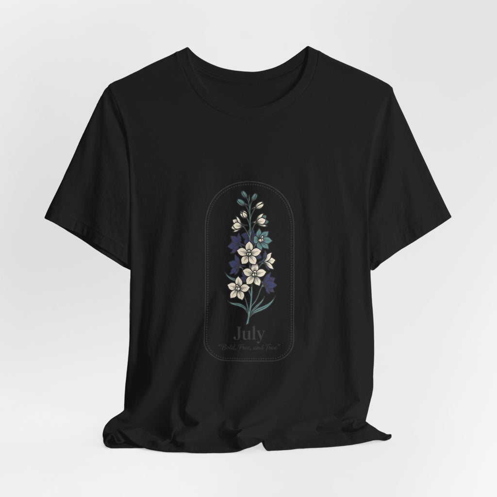 July Birth Flower Tee | botanical line art, personalized name option
