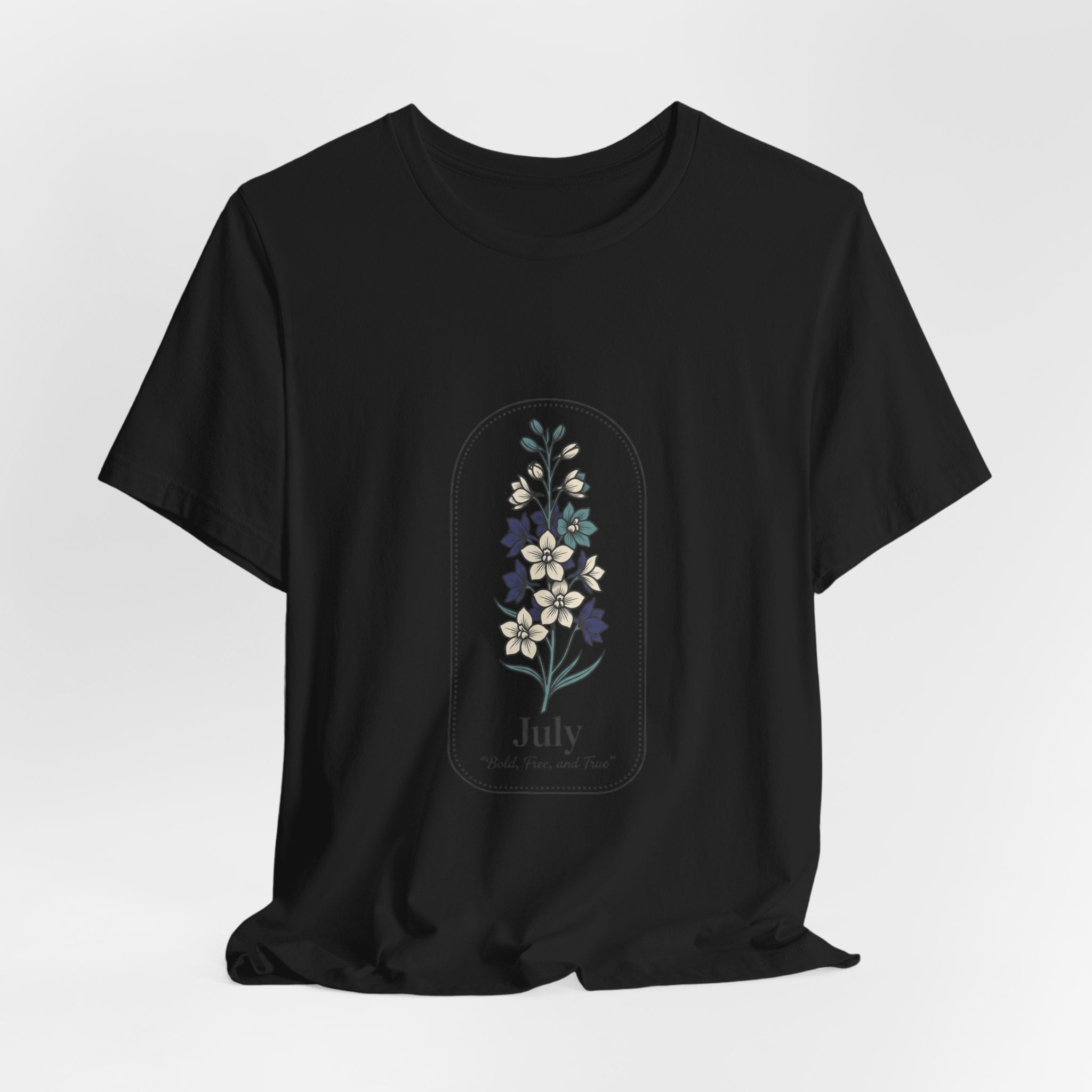 July Birth Flower Tee | botanical line art, personalized name option