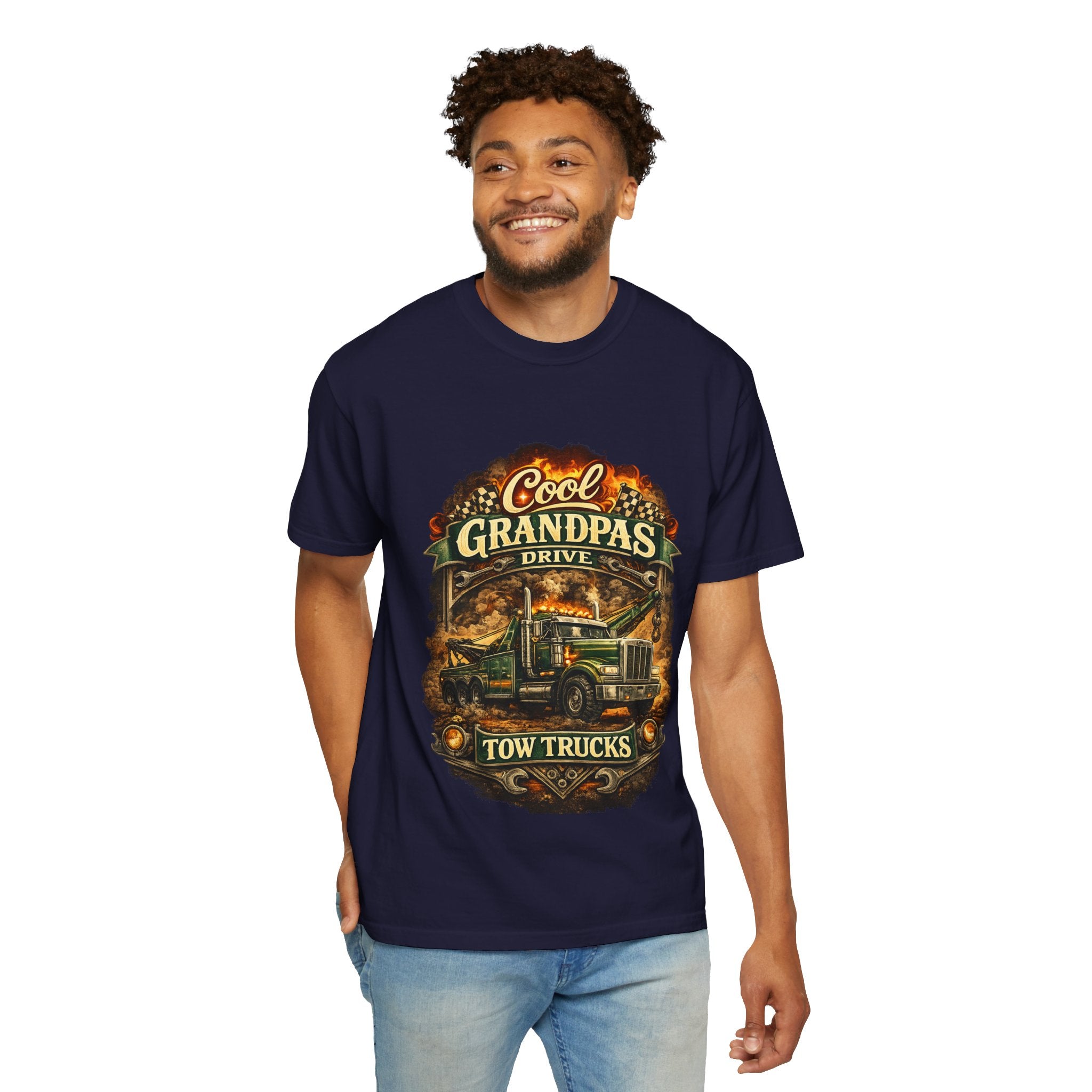 Cool Grandpas Drive Tow Trucks T-Shirt — Vintage Truck Graphic Tee for Grandfather