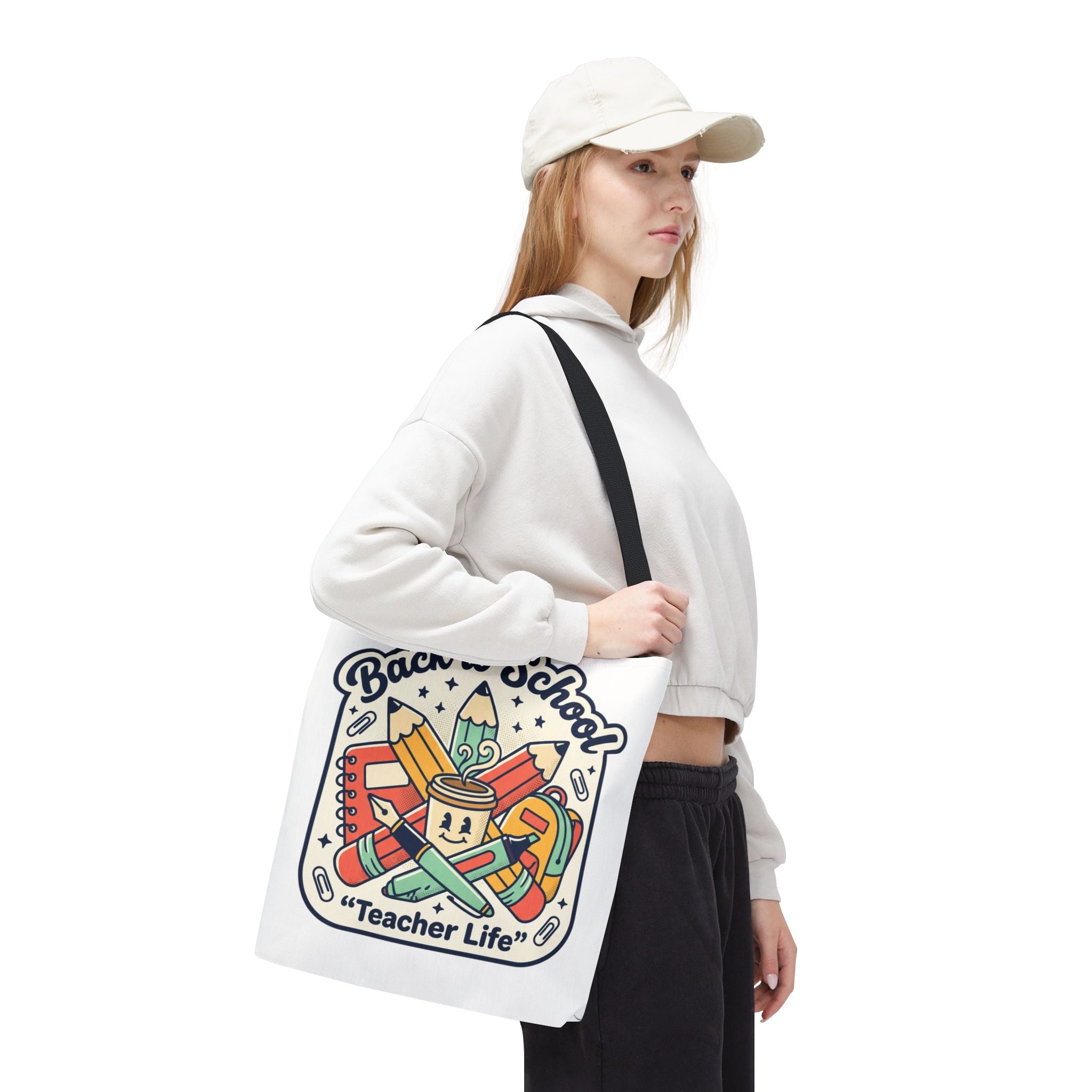 Back to School Teacher Life Tote Bag — Cute Teacher Supplies Print AOP