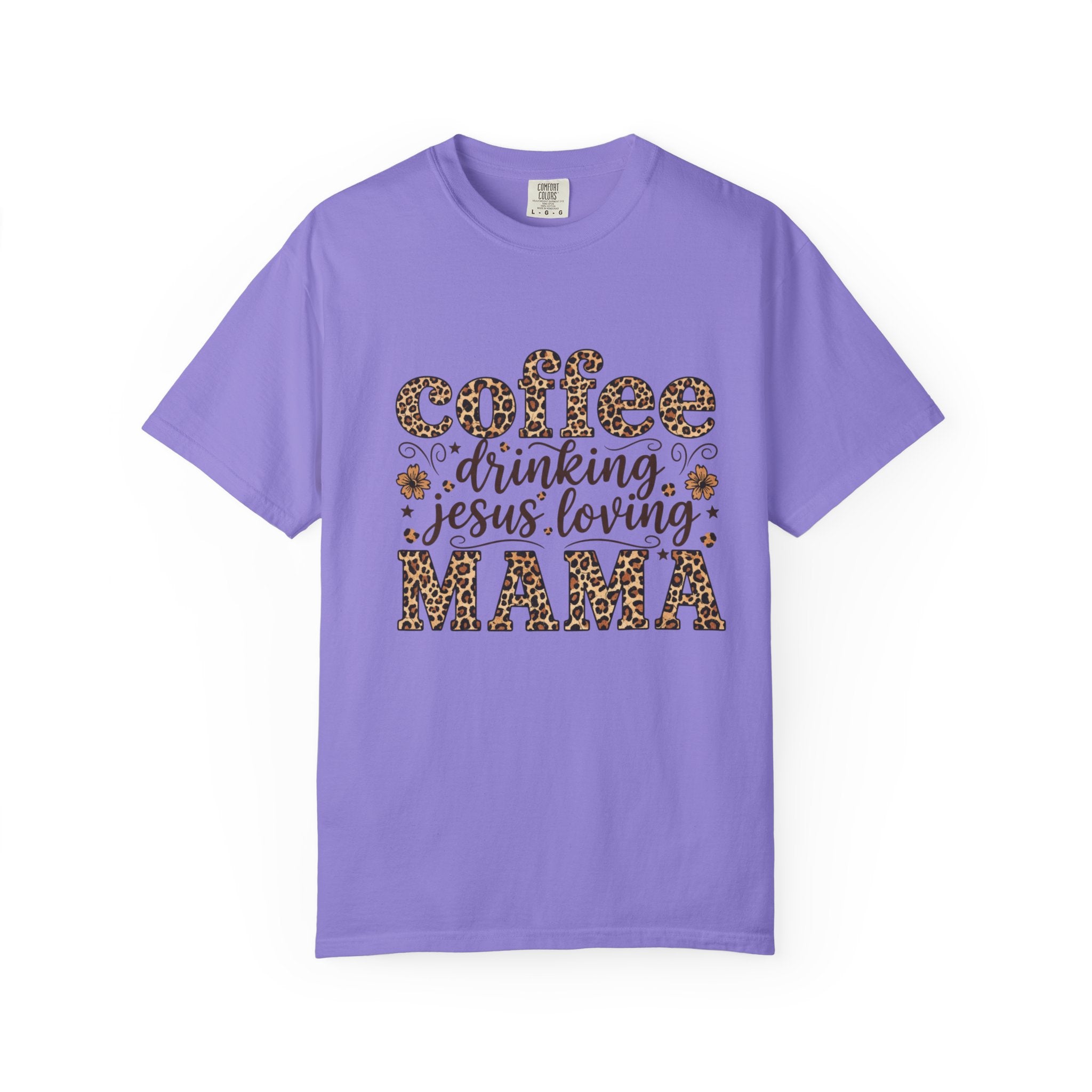 Coffee-Drinking Jesus-Loving Mama T-Shirt — Leopard Print Mom Tee