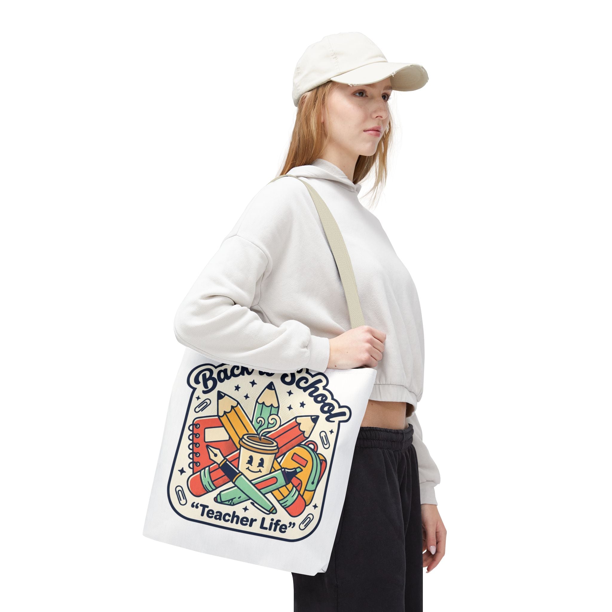 Back to School Teacher Life Tote Bag — Cute Teacher Supplies Print AOP