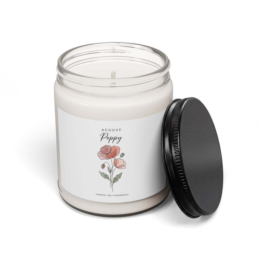August Poppy Birth Month Candle | Botanical, Personalized Soy Candle