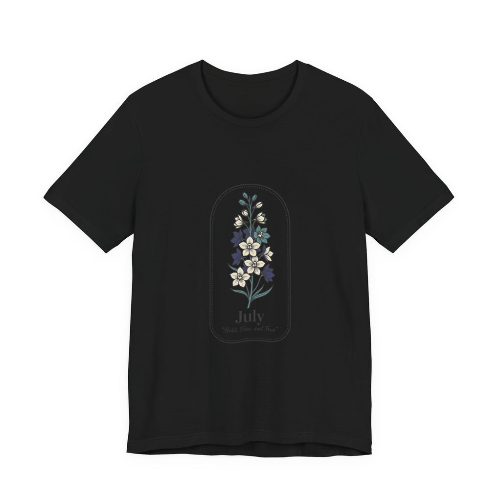 July Birth Flower Tee | botanical line art, personalized name option