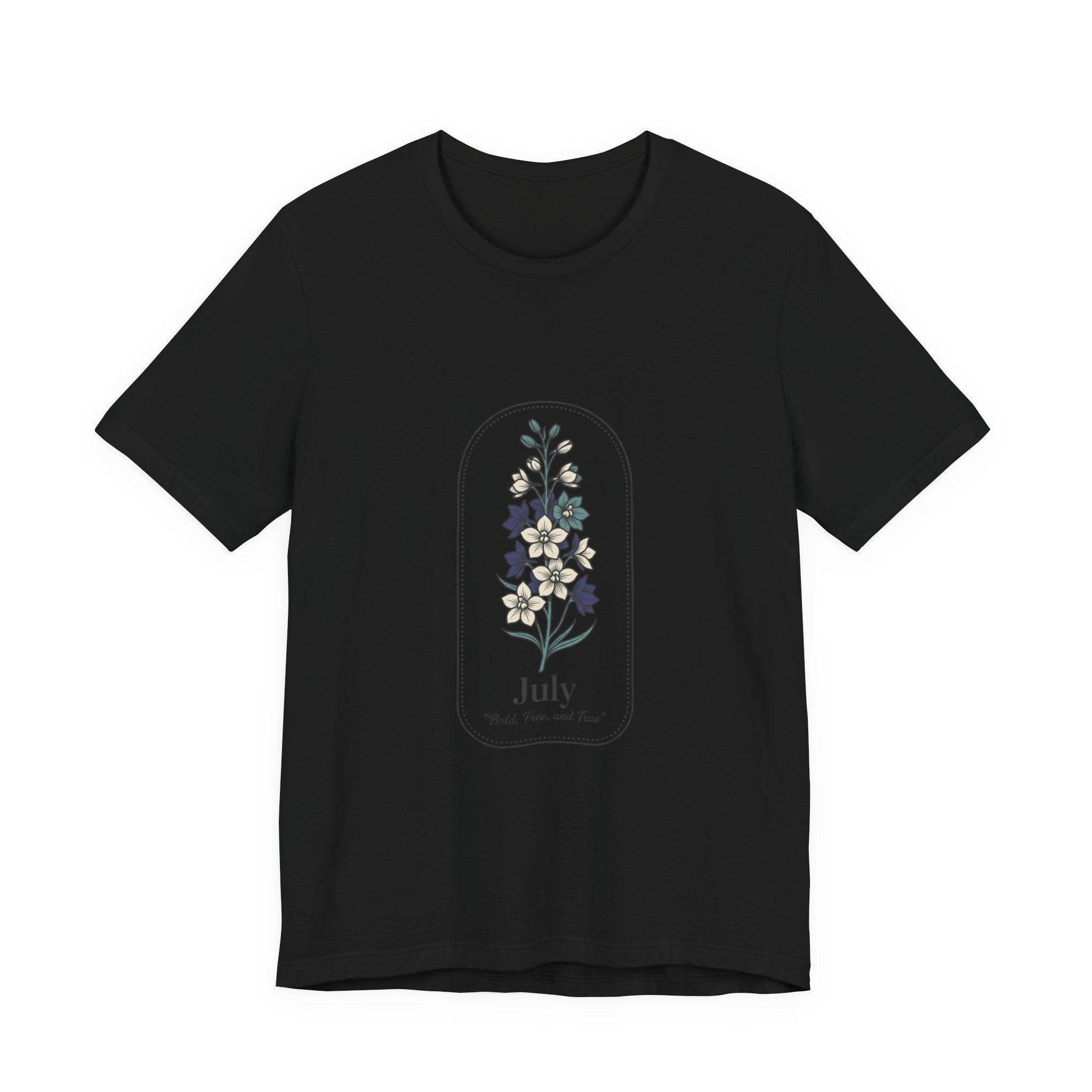 July Birth Flower Tee | botanical line art, personalized name option