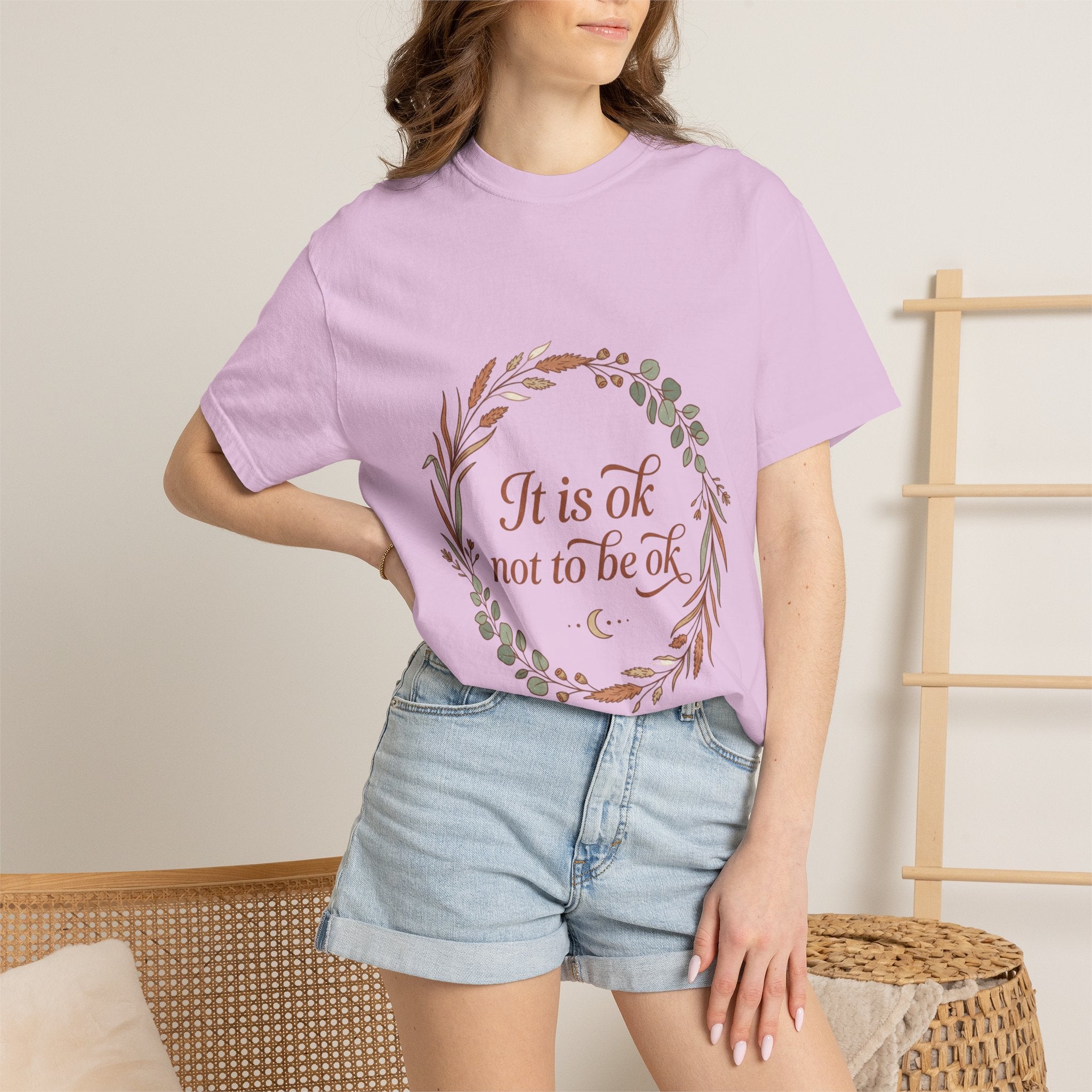 Inspirational Tee — “It Is Ok Not To Be Ok” Floral Wreath Mental Health T-Shirt