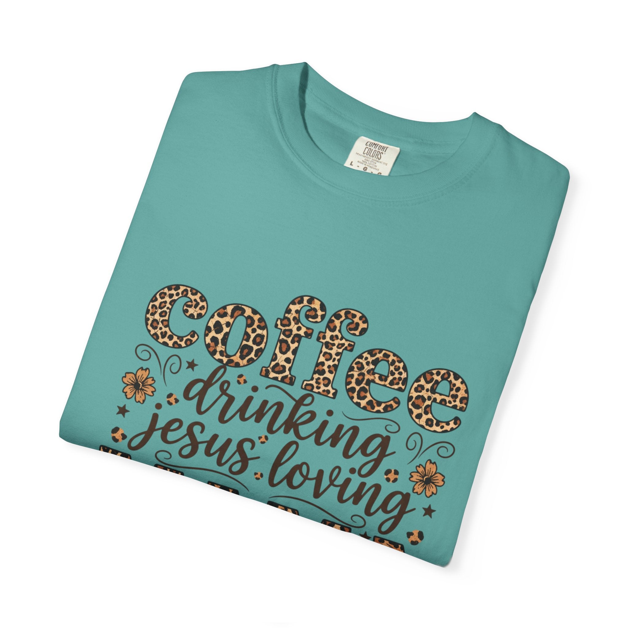 Coffee-Drinking Jesus-Loving Mama T-Shirt — Leopard Print Mom Tee