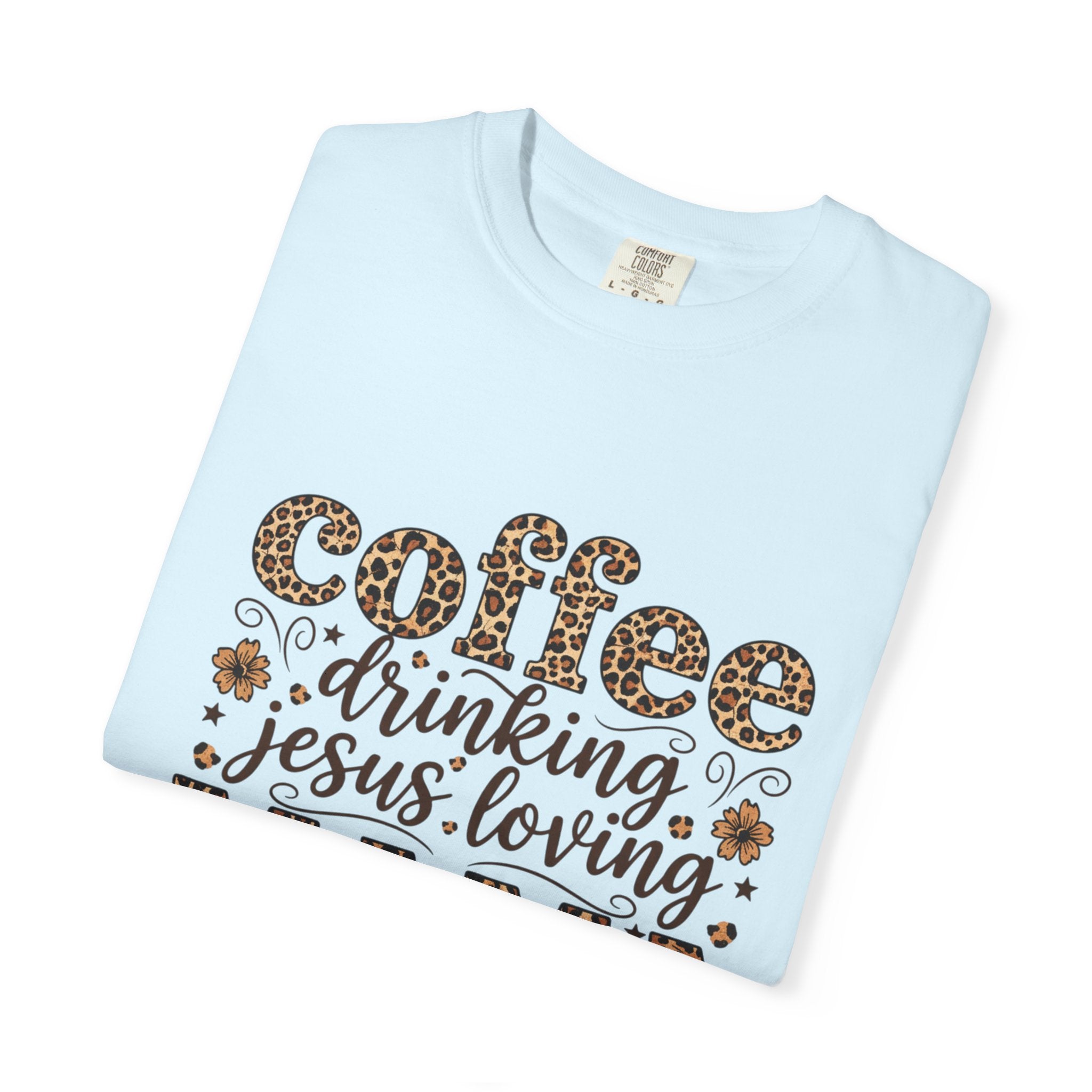 Coffee-Drinking Jesus-Loving Mama T-Shirt — Leopard Print Mom Tee