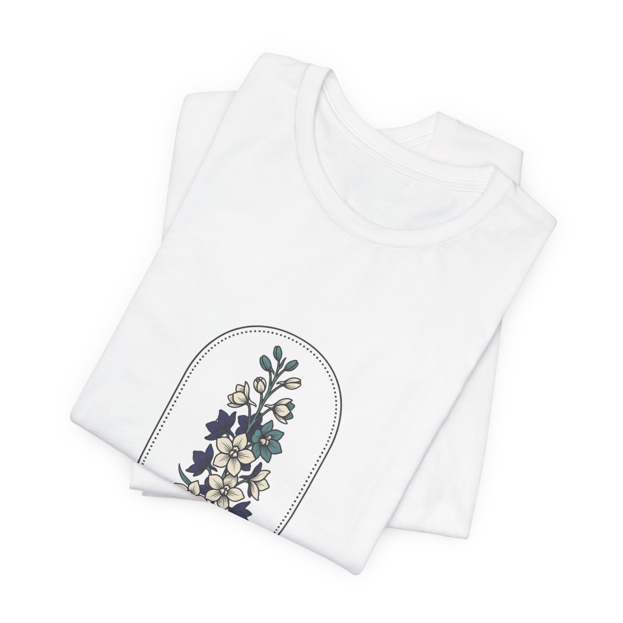 July Birth Flower Tee | botanical line art, personalized name option