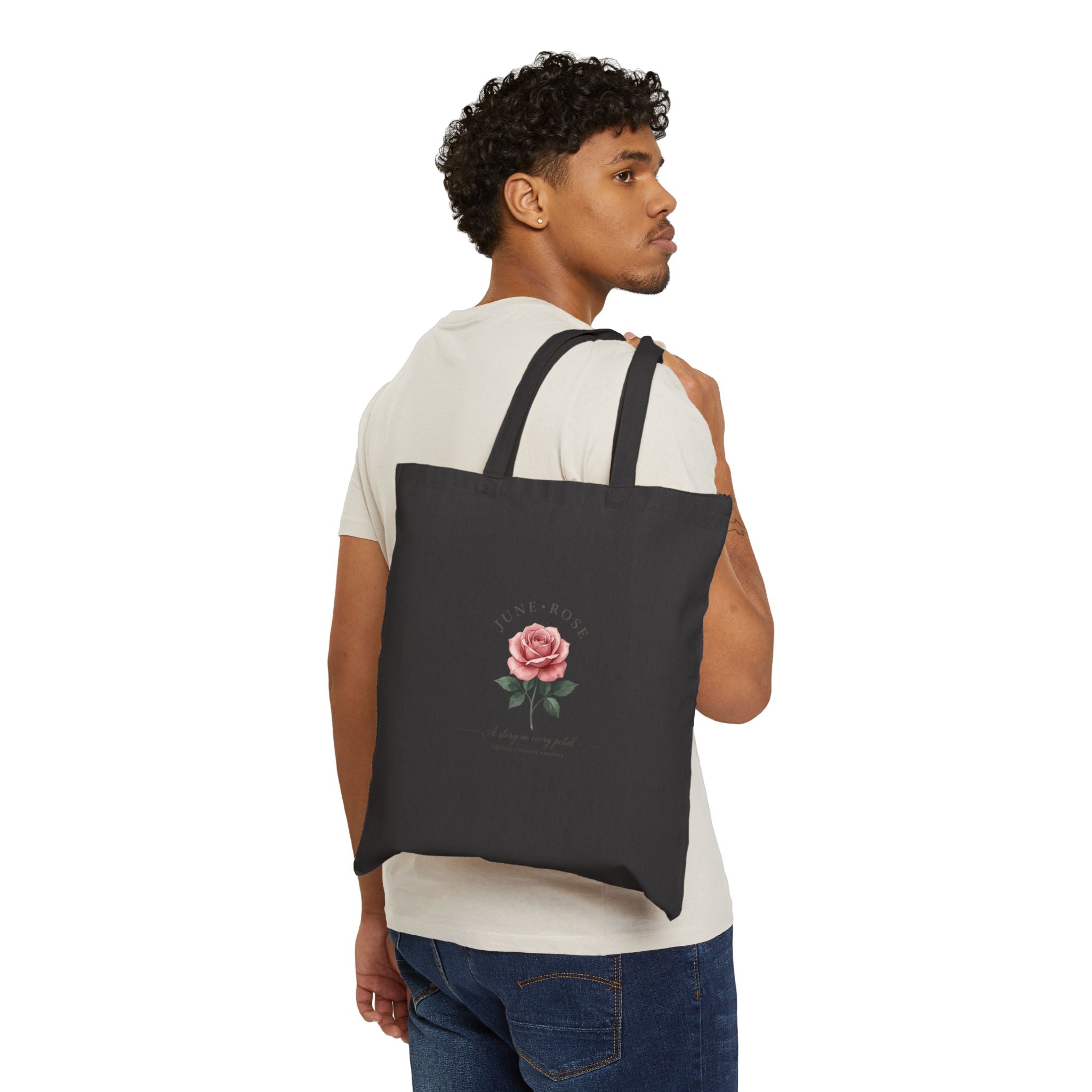 June Rose Birth Month Flower Tote, Botanical Watercolor Canvas Tote