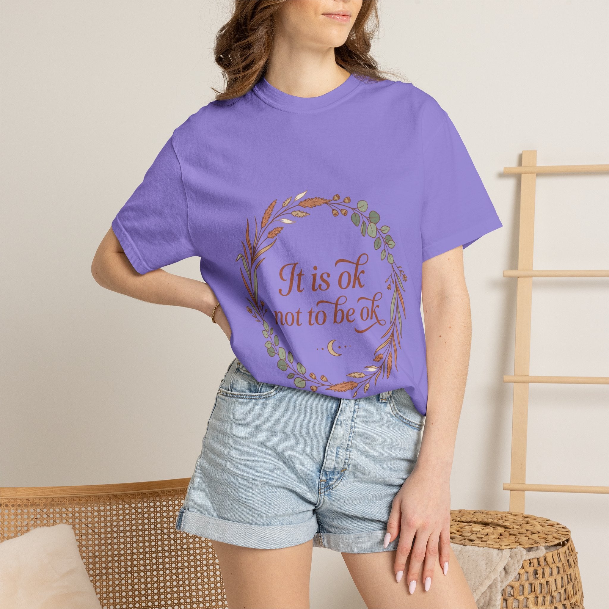 Inspirational Tee — “It Is Ok Not To Be Ok” Floral Wreath Mental Health T-Shirt