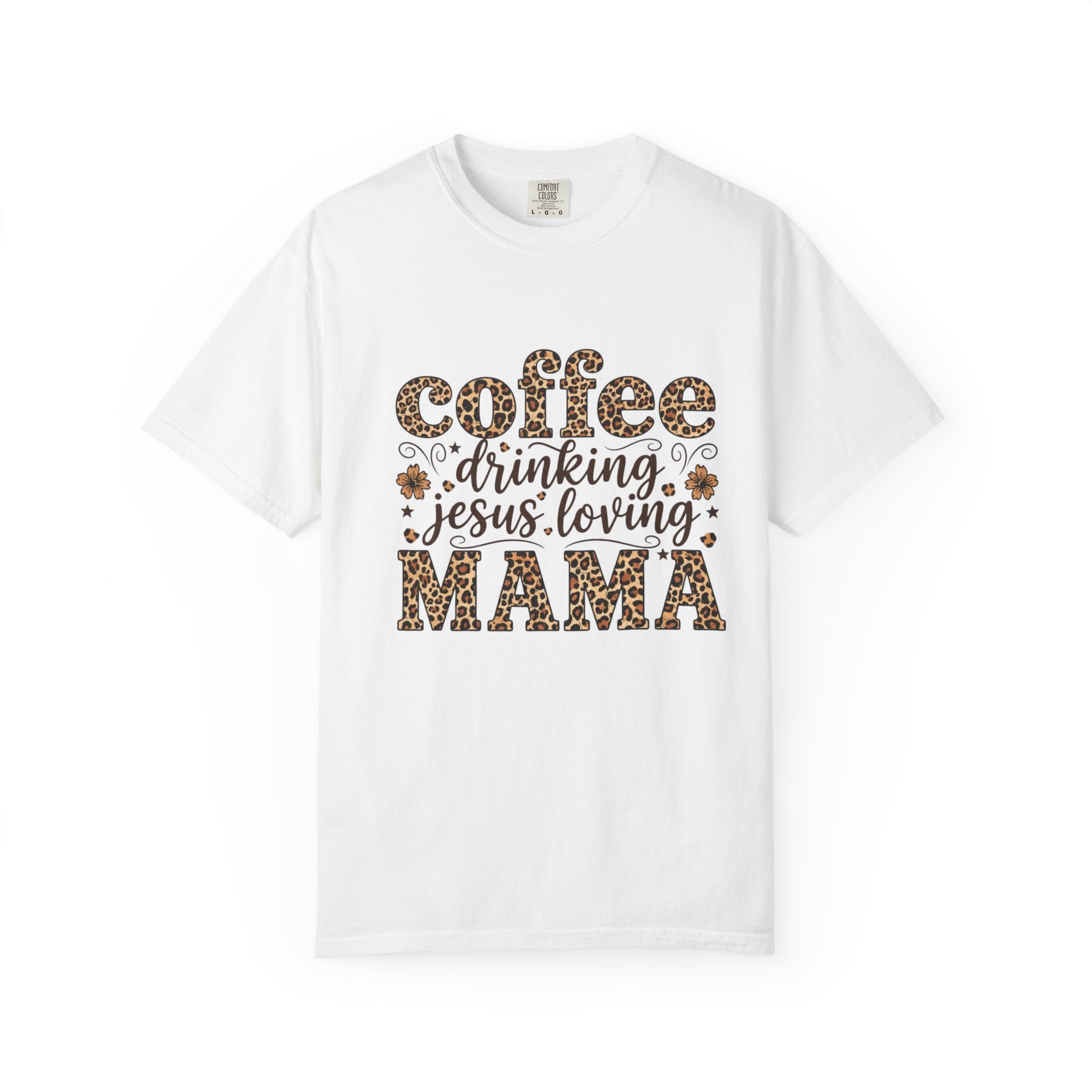Coffee-Drinking Jesus-Loving Mama T-Shirt — Leopard Print Mom Tee