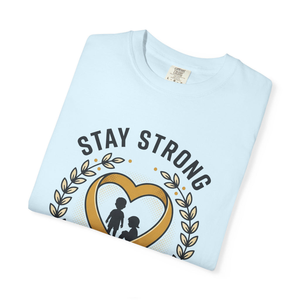 Stay Strong Never Give Up T-Shirt — Childhood Cancer Awareness Ribbon Tee
