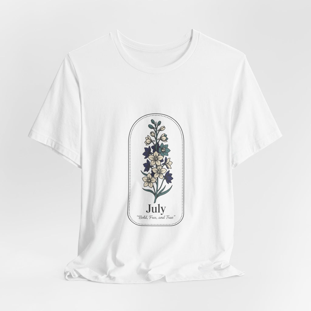July Birth Flower Tee | botanical line art, personalized name option