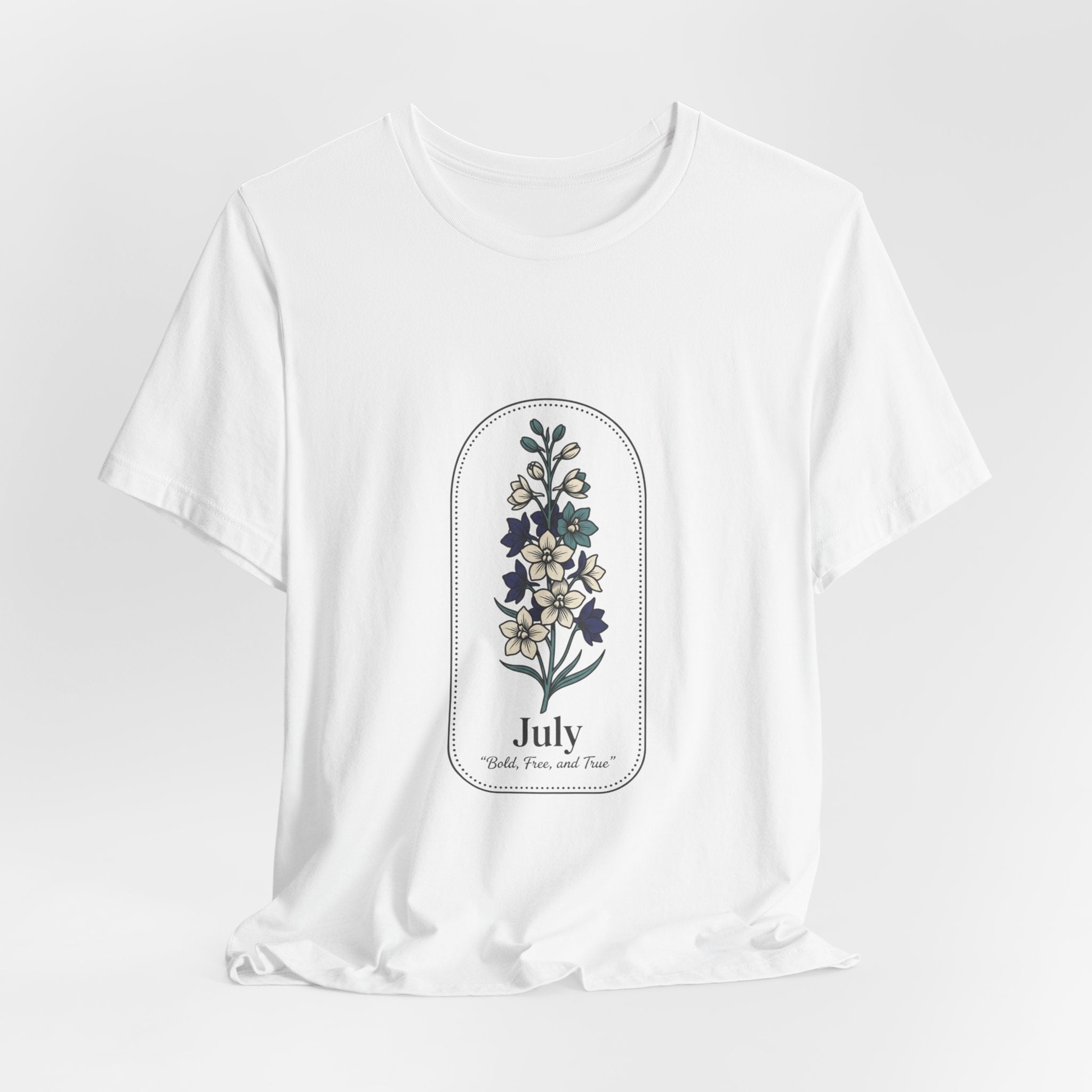 July Birth Flower Tee | botanical line art, personalized name option