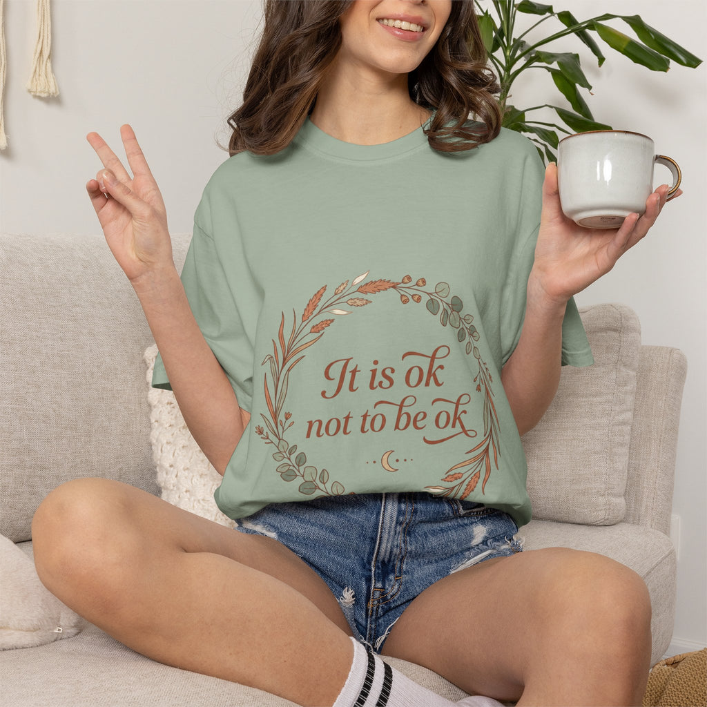 Inspirational Tee — “It Is Ok Not To Be Ok” Floral Wreath Mental Health T-Shirt