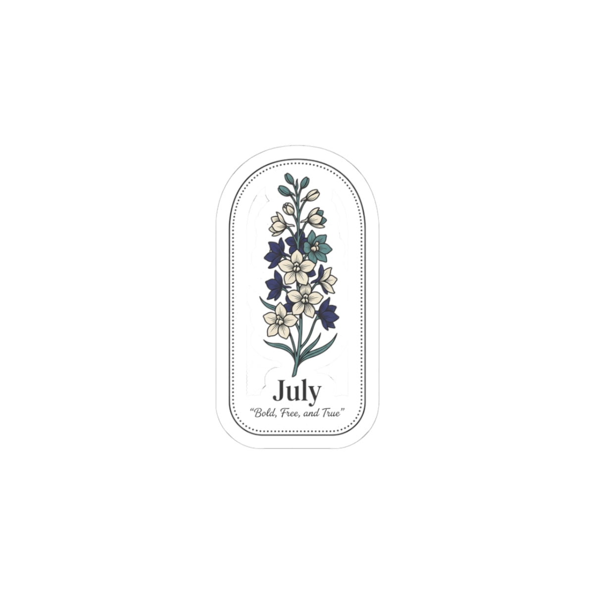 July Birth Flower Kiss-Cut Sticker | botanical line art, personalized name option