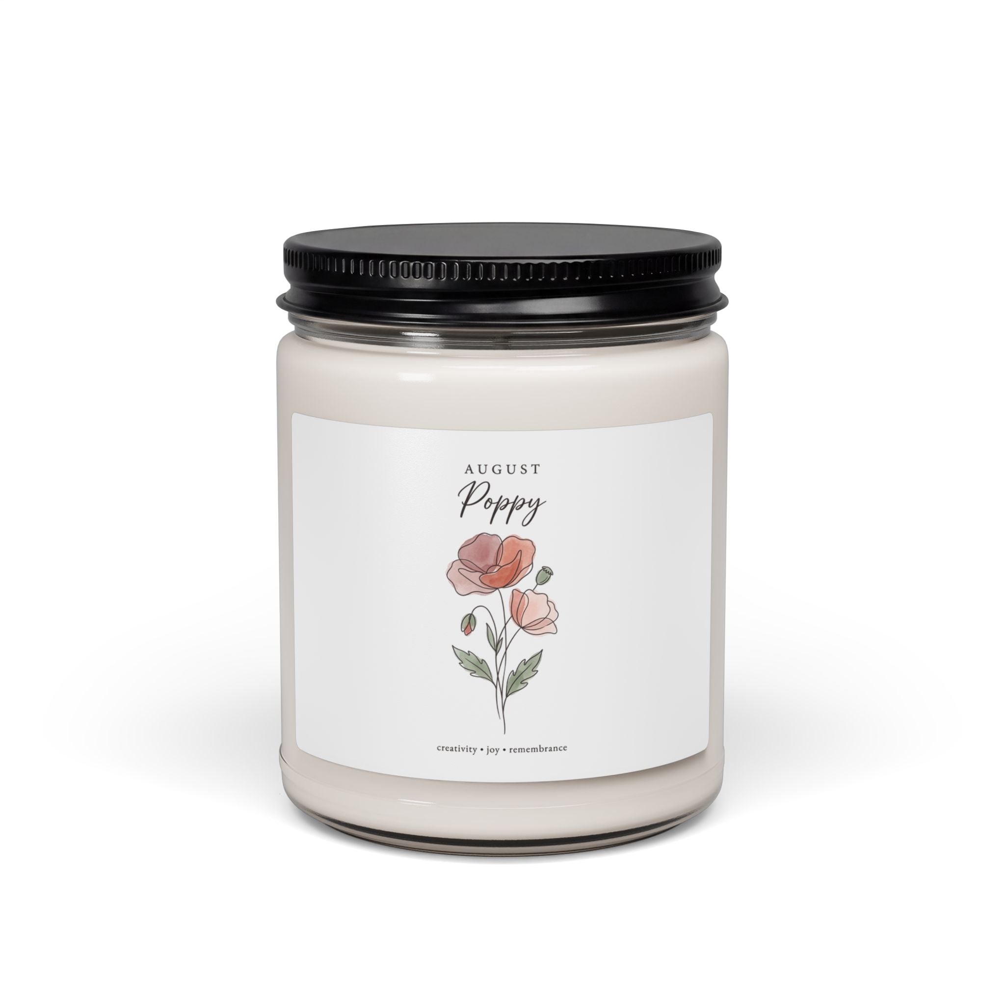 August Poppy Birth Month Candle | Botanical, Personalized Soy Candle
