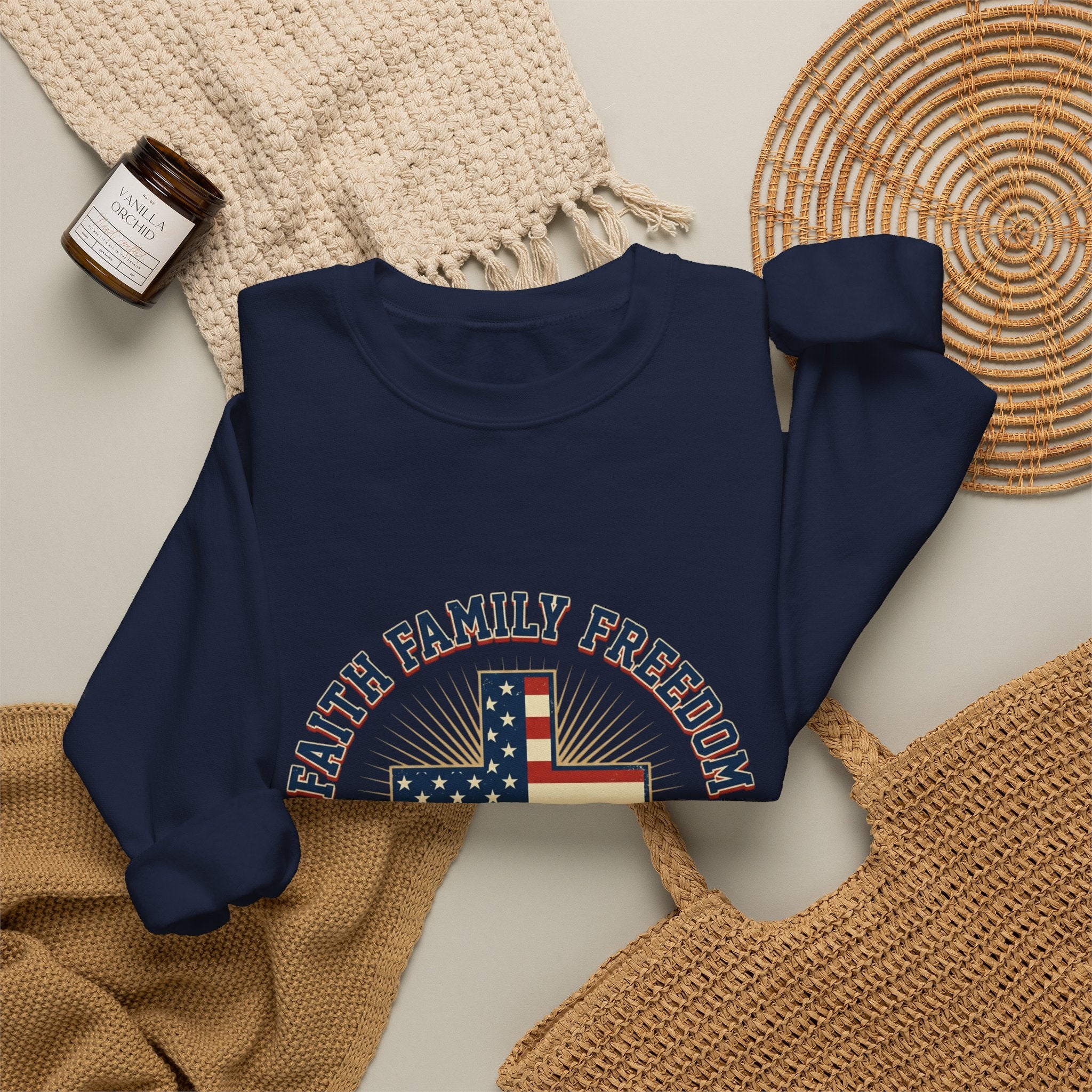 Faith Family Freedom Crewneck Sweatshirt | Faith-based Patriotic, Vintage Americana