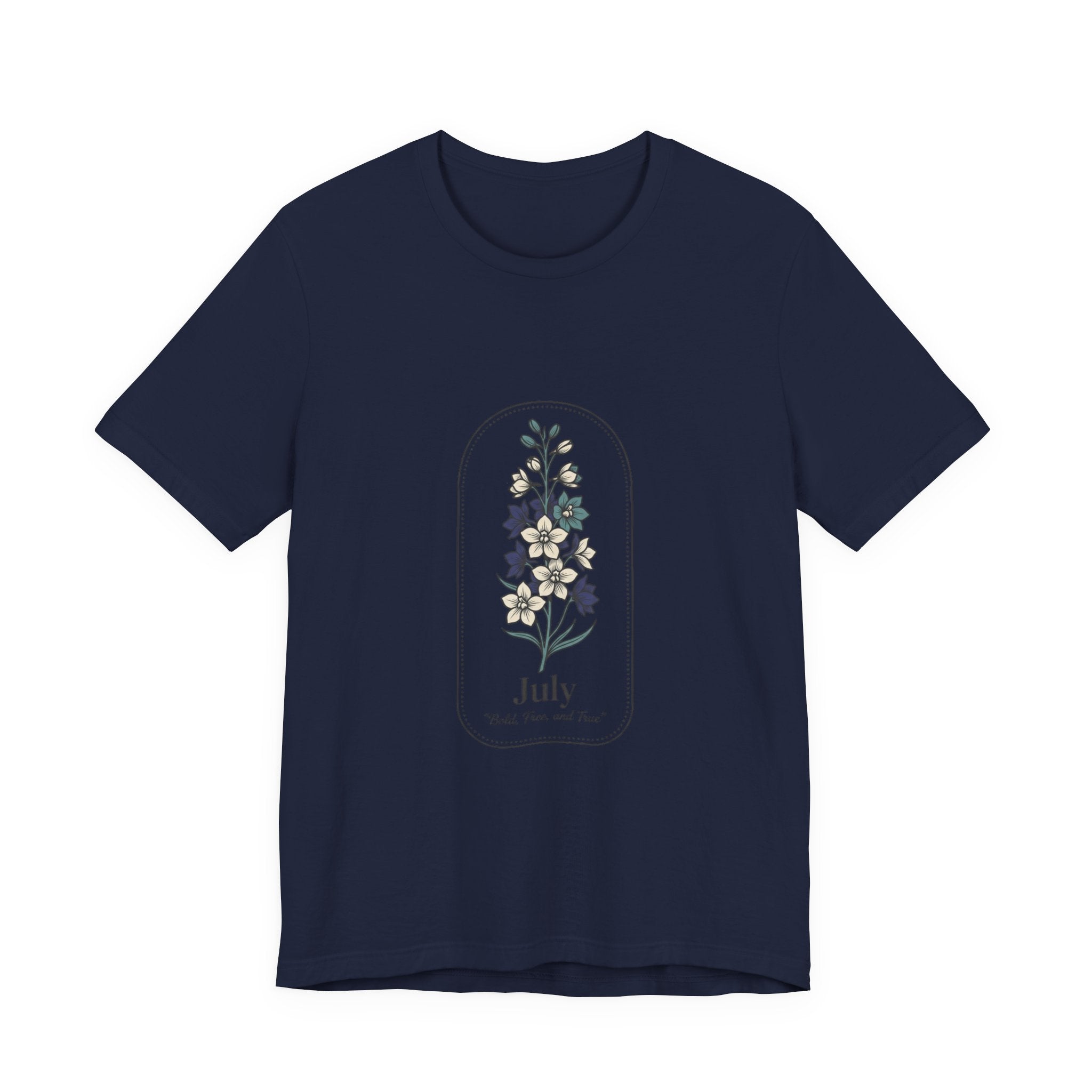 July Birth Flower Tee | botanical line art, personalized name option