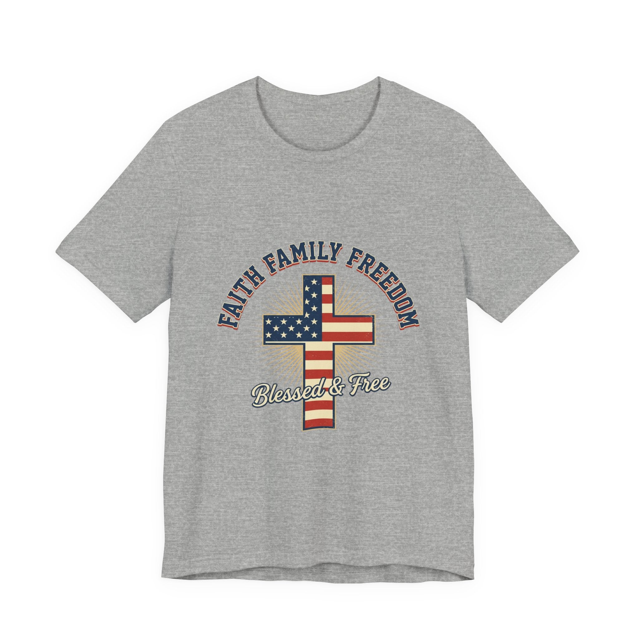 Faith Family Freedom Cross Tee | Patriotic, Faith-Based July 4th Vintage Americana