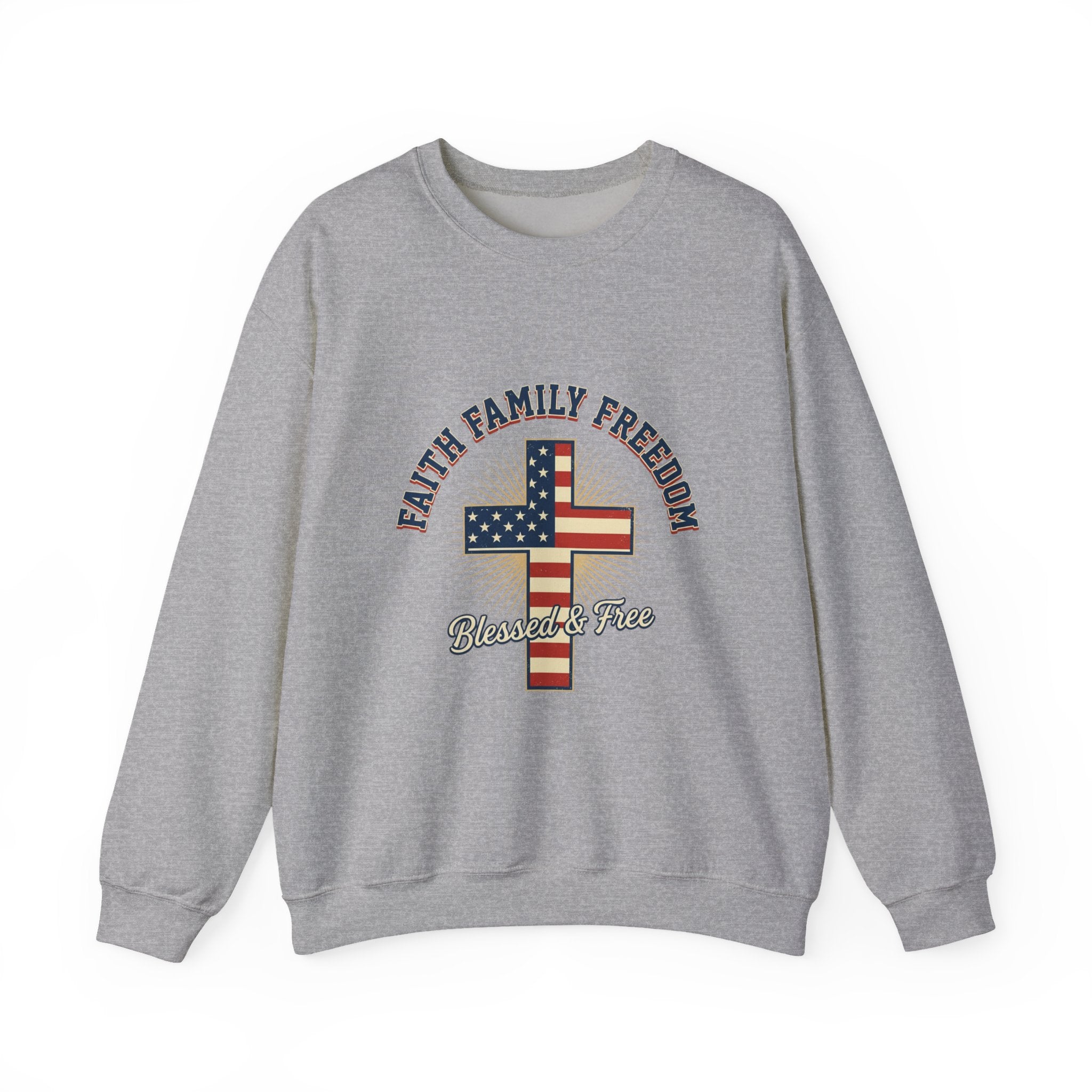 Faith Family Freedom Crewneck Sweatshirt | Faith-based Patriotic, Vintage Americana