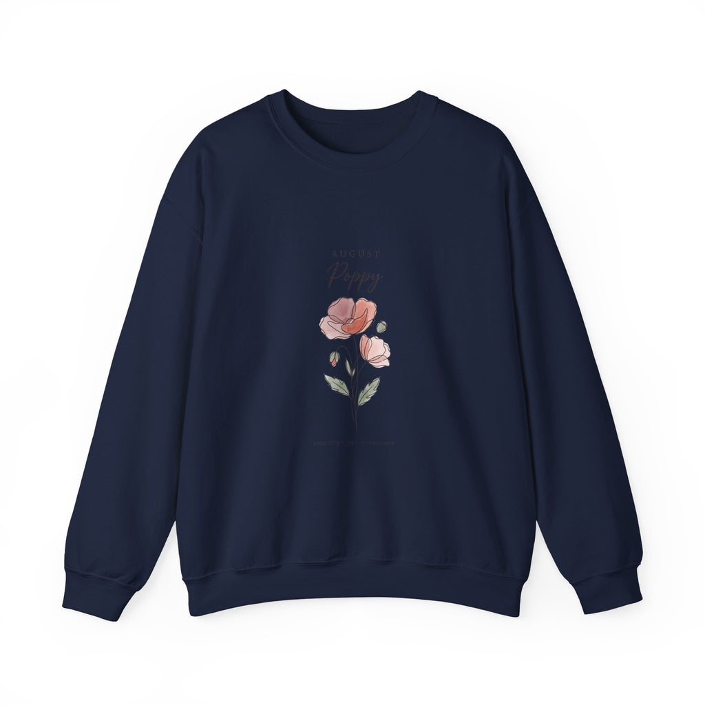 August Poppy Birth Flower Sweatshirt | botanical watercolor, personalized name
