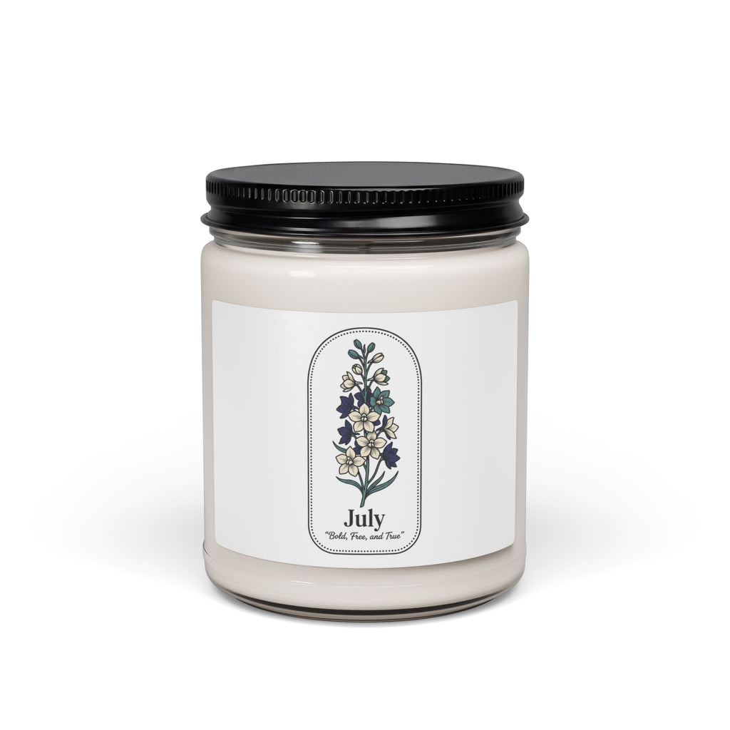 July Birth Flower Soy Candle | Botanical Line Art, Personalized