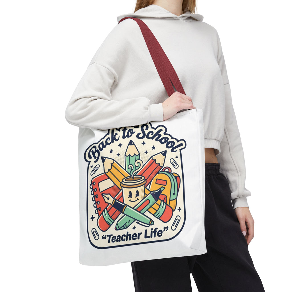 Back to School Teacher Life Tote Bag — Cute Teacher Supplies Print AOP