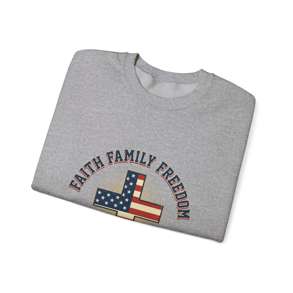 Faith Family Freedom Crewneck Sweatshirt | Faith-based Patriotic, Vintage Americana