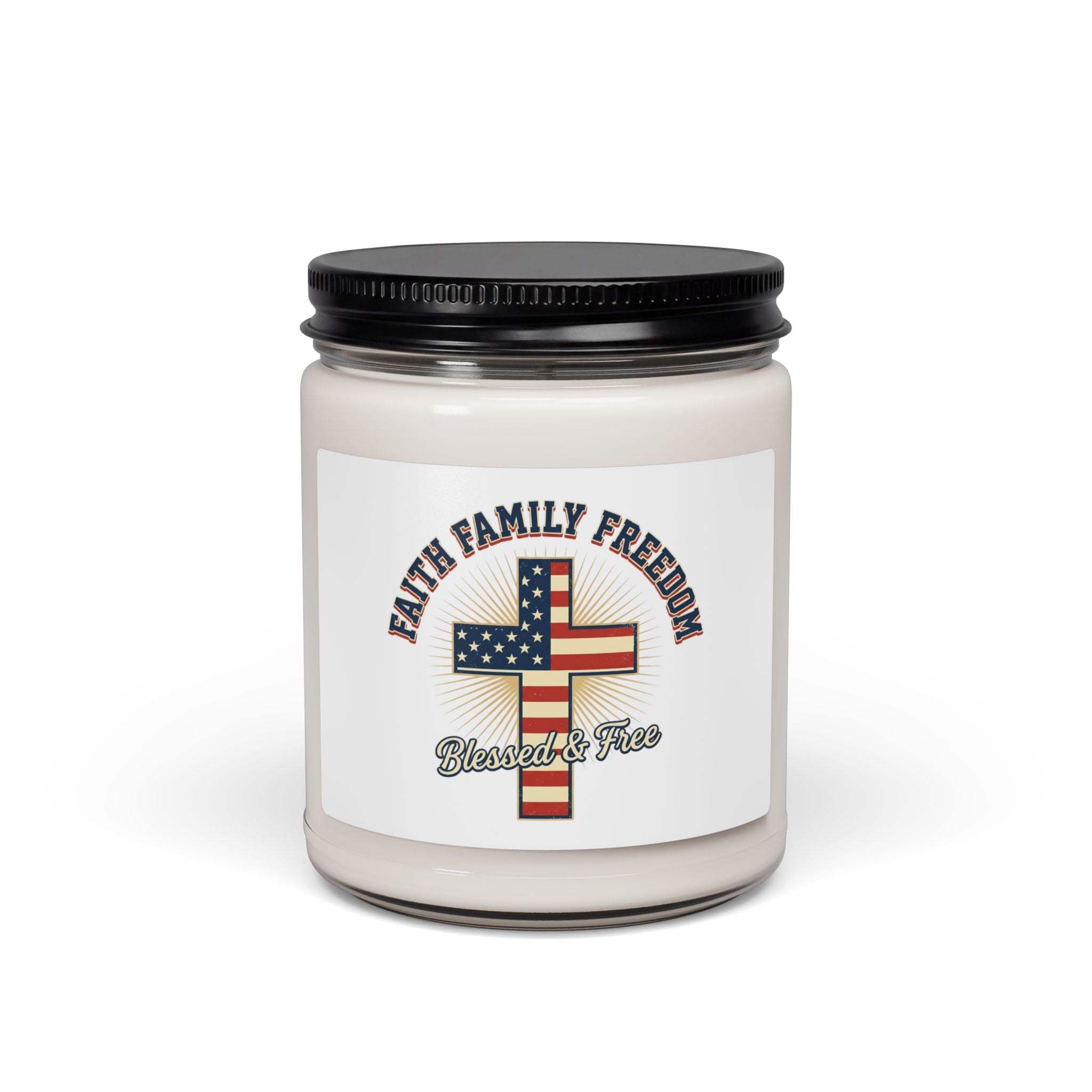 Faith Family Freedom Cross Candle | Patriotic, Faith-Based July 4th