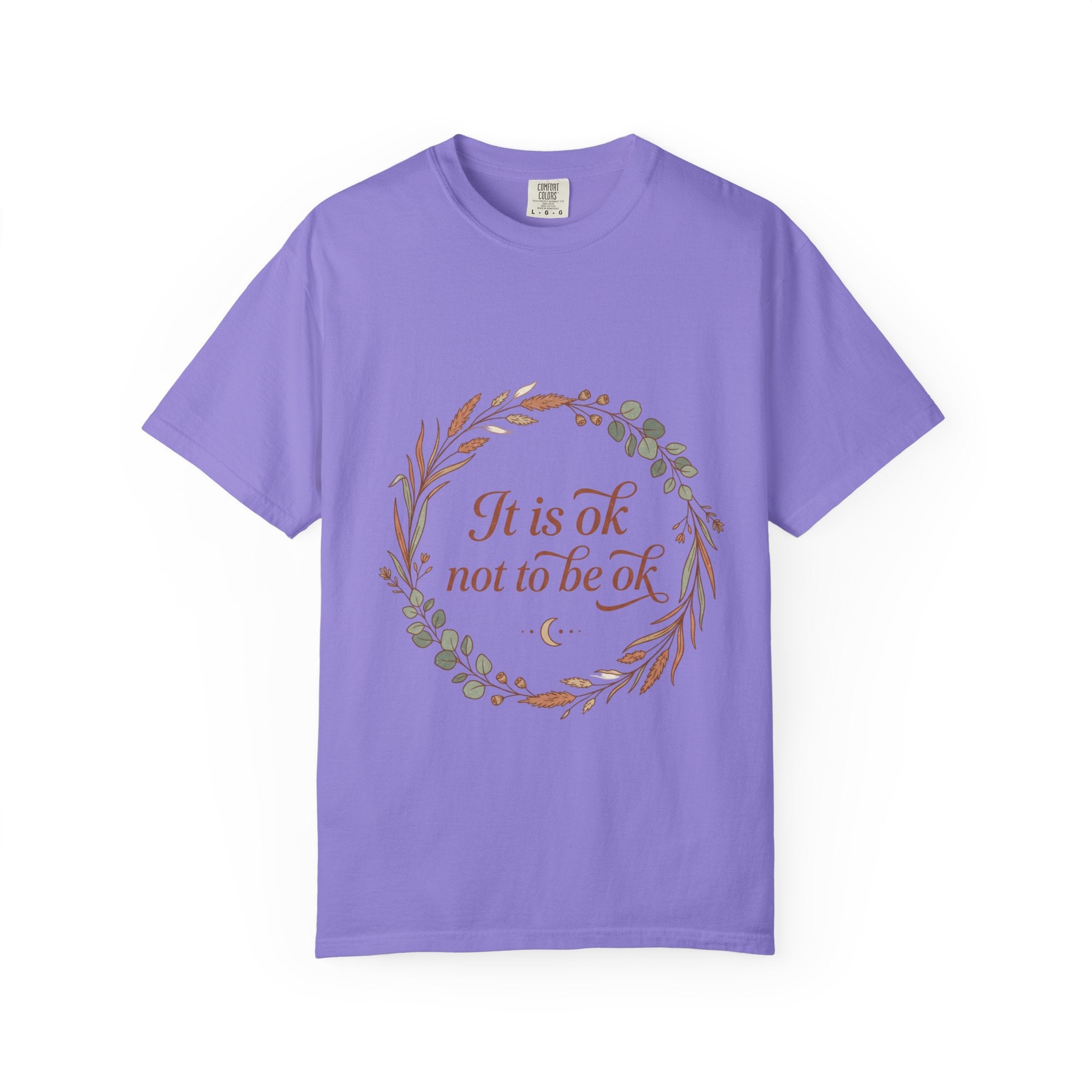 Inspirational Tee — “It Is Ok Not To Be Ok” Floral Wreath Mental Health T-Shirt