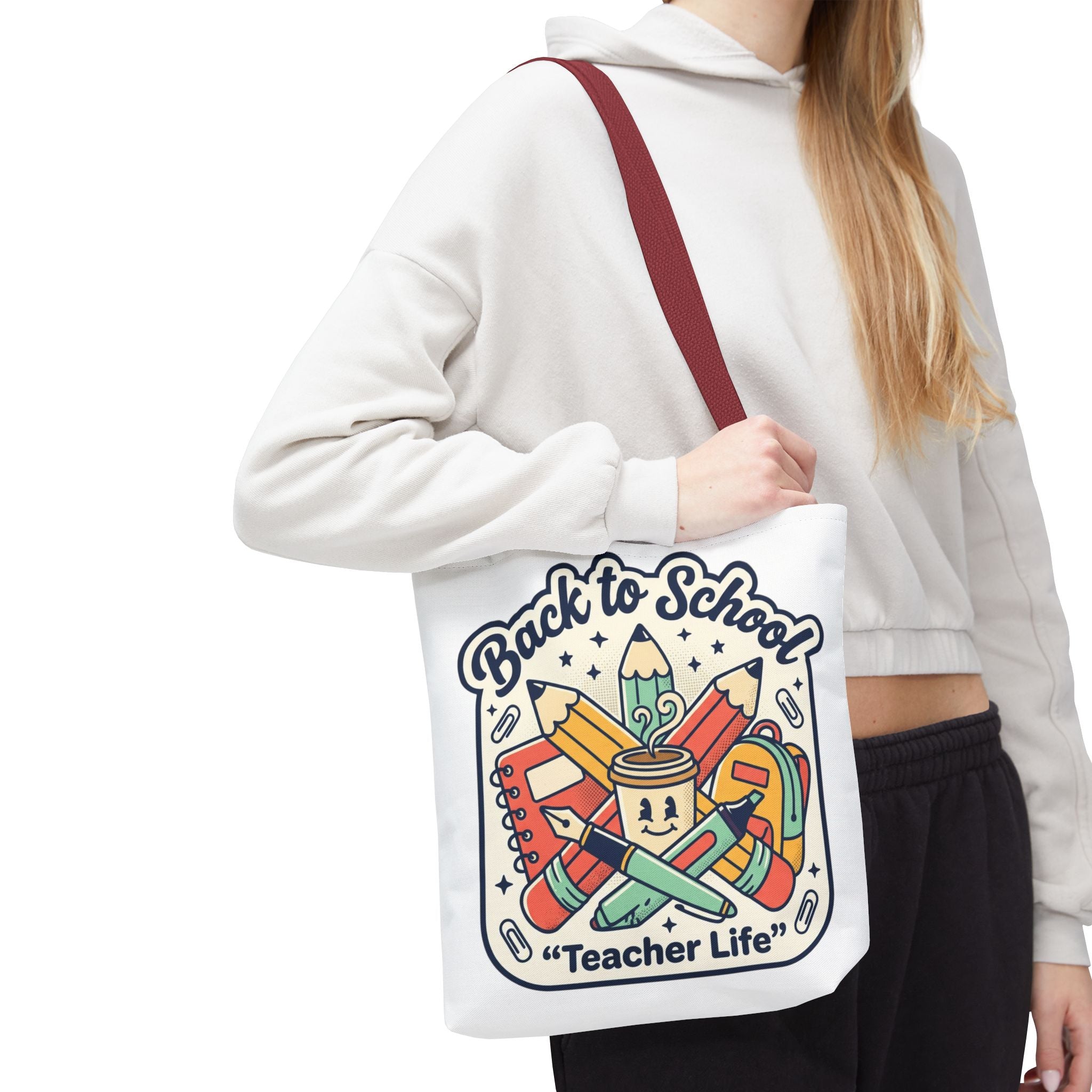 Back to School Teacher Life Tote Bag — Cute Teacher Supplies Print AOP