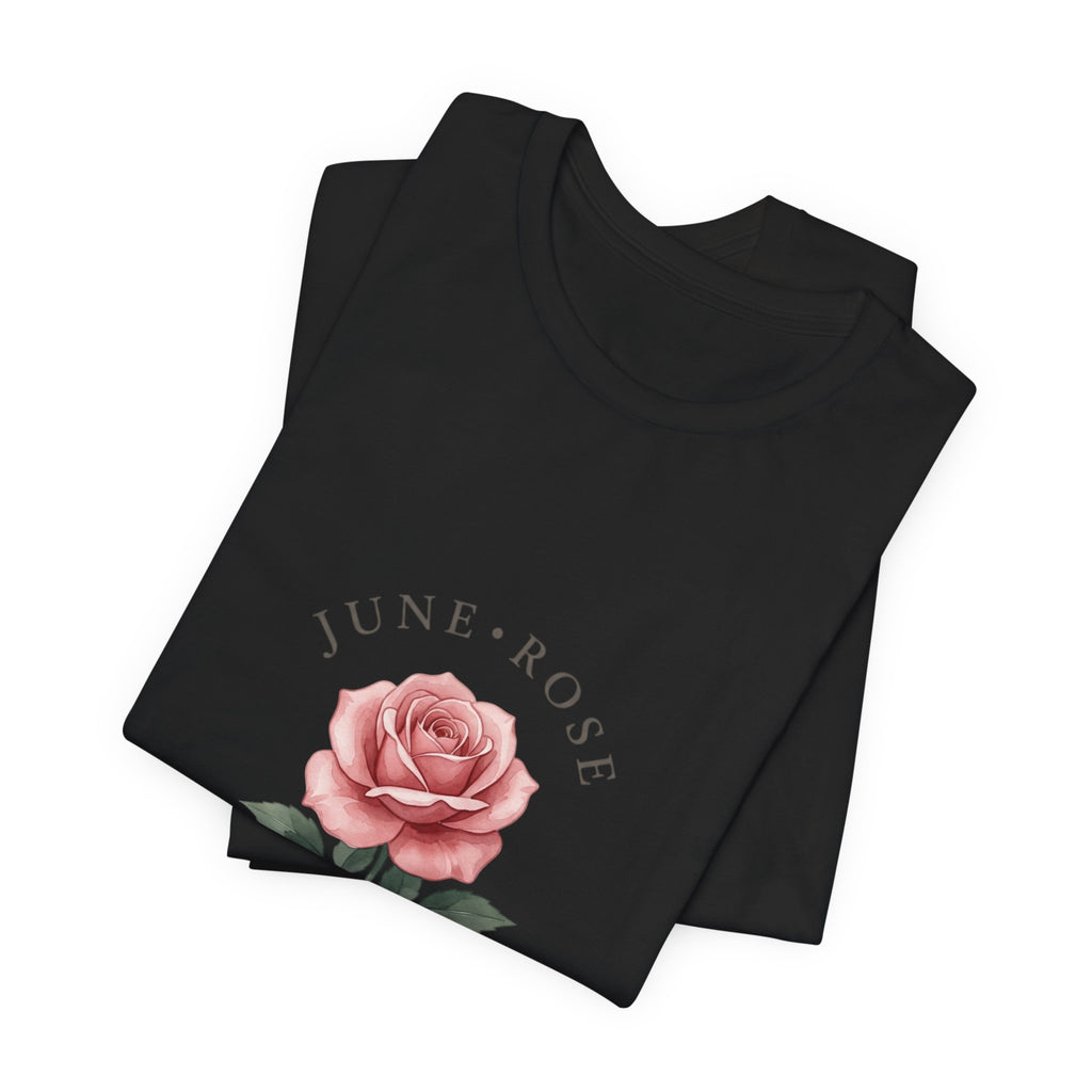 June Rose Birth Month Flower Tee | Botanical Watercolor, Personalized Name