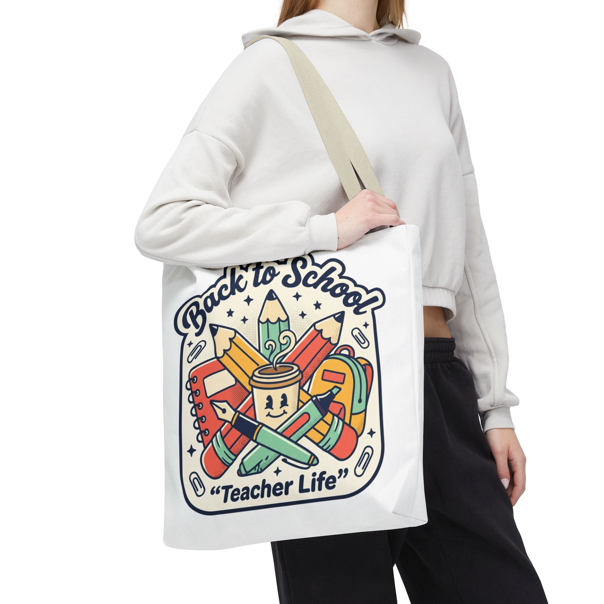 Back to School Teacher Life Tote Bag — Cute Teacher Supplies Print AOP