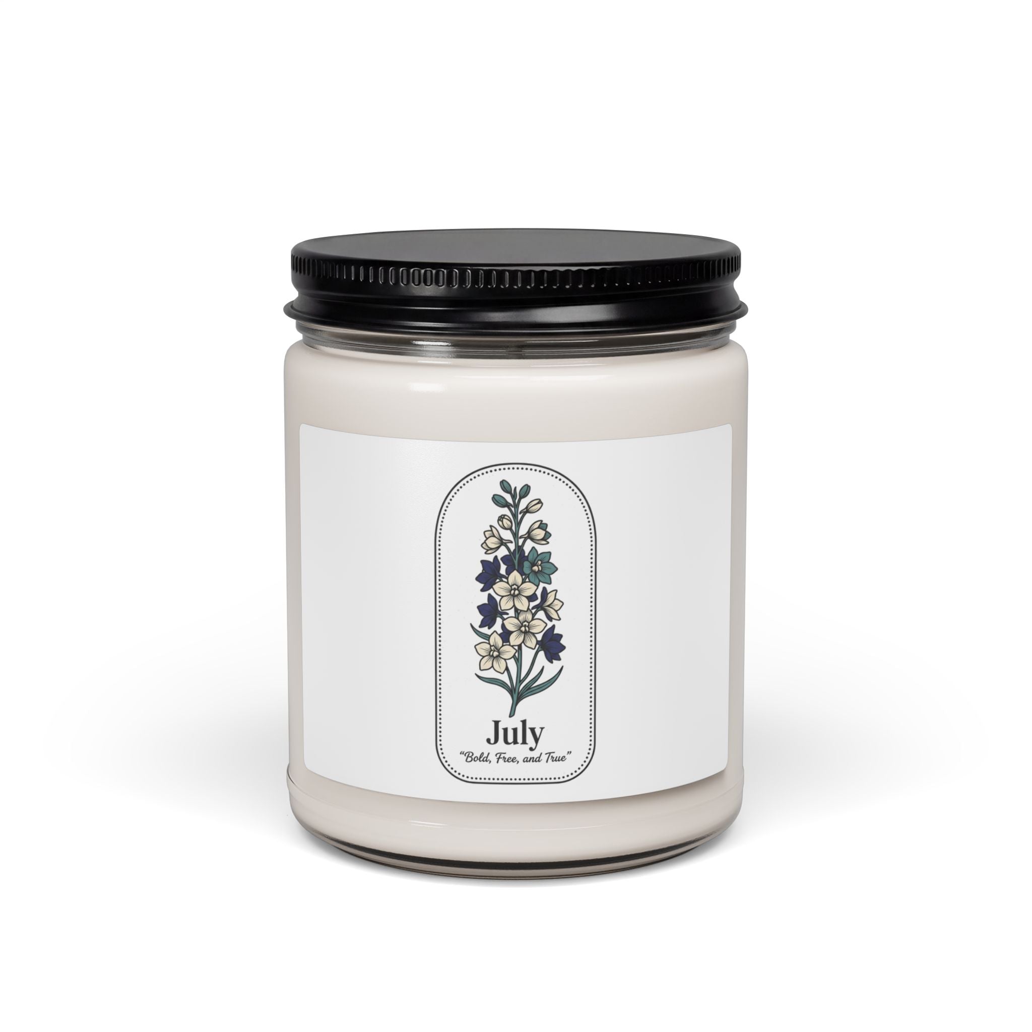 July Birth Flower Soy Candle | Botanical Line Art, Personalized