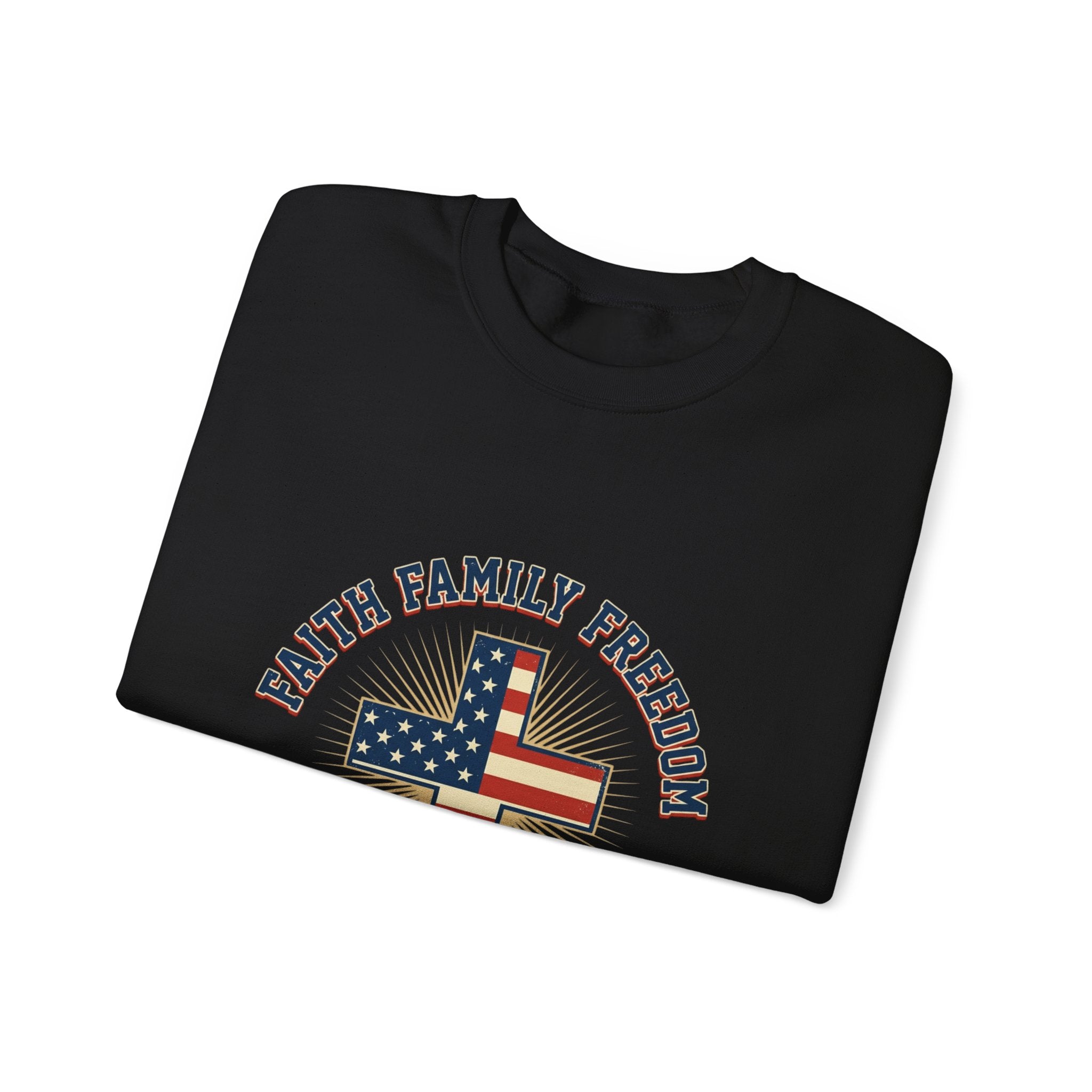 Faith Family Freedom Crewneck Sweatshirt | Faith-based Patriotic, Vintage Americana