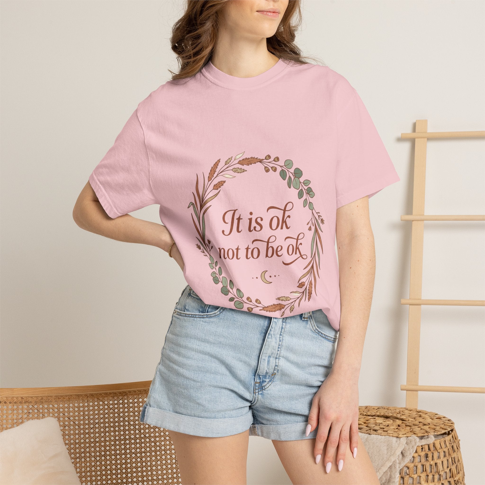 Inspirational Tee — “It Is Ok Not To Be Ok” Floral Wreath Mental Health T-Shirt