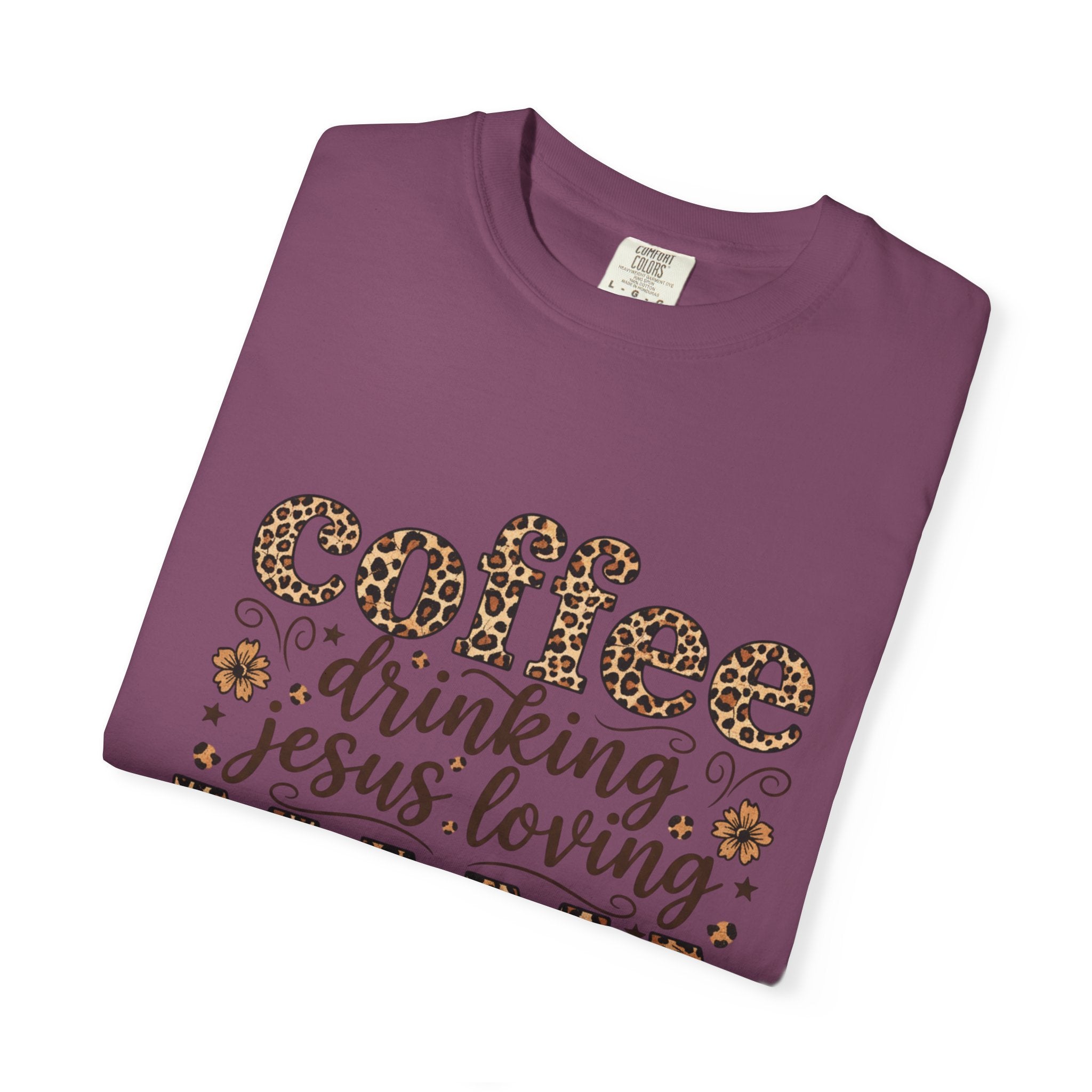 Coffee-Drinking Jesus-Loving Mama T-Shirt — Leopard Print Mom Tee