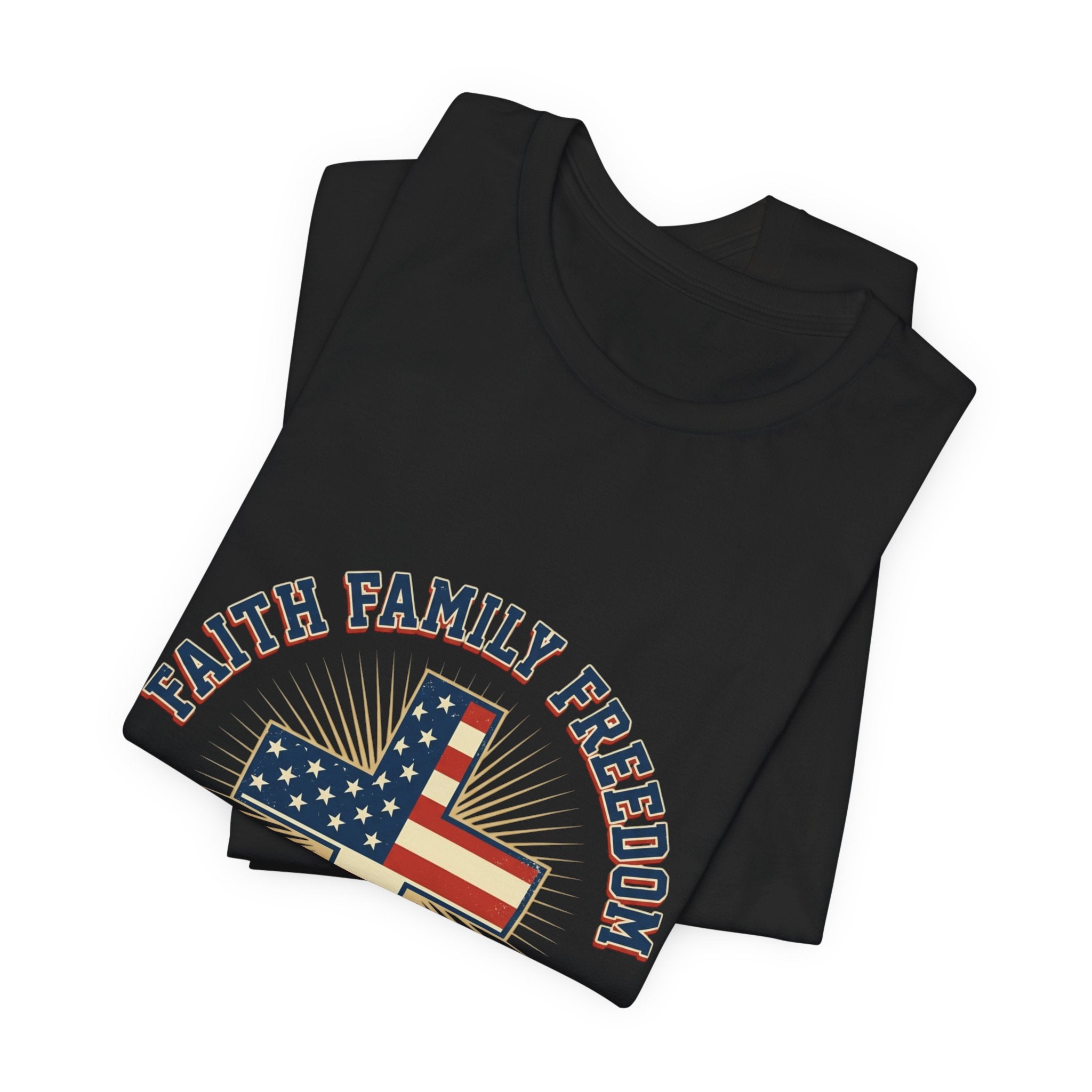 Faith Family Freedom Cross Tee | Patriotic, Faith-Based July 4th Vintage Americana