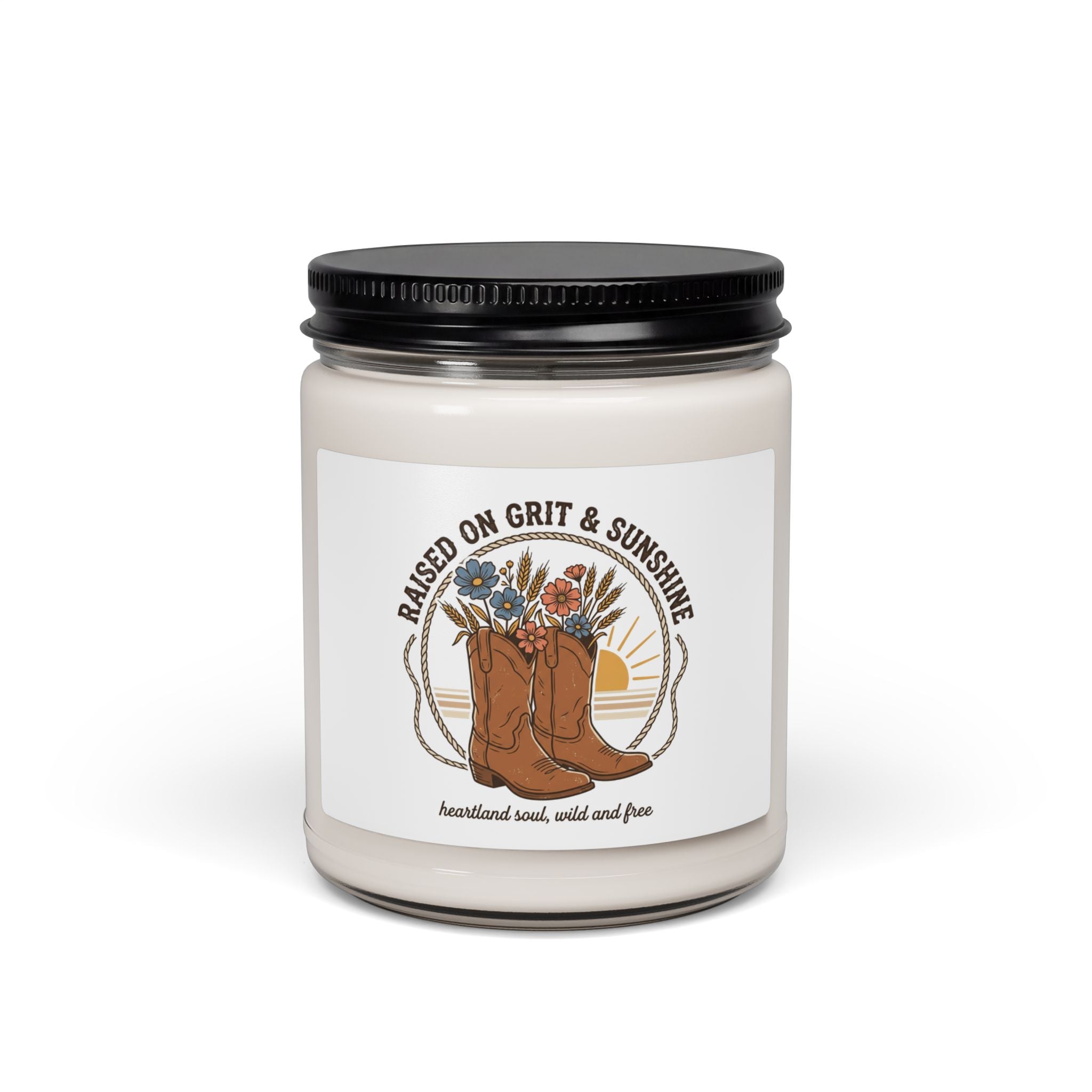 Raised on Grit & Sunshine Candle, Rustic Western Cowgirl Soy Candle