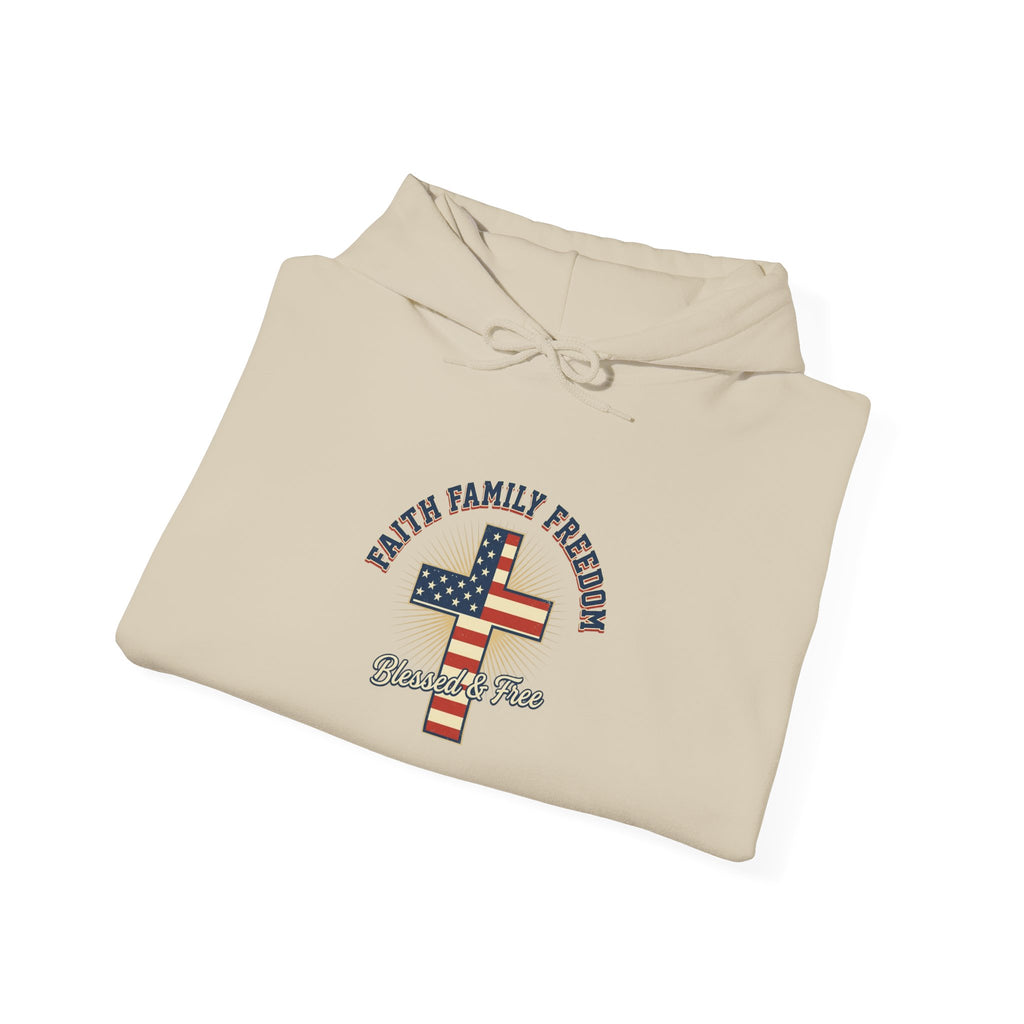 Faith Family Freedom Hoodie | Patriotic Faith-based July 4th, Vintage Americana