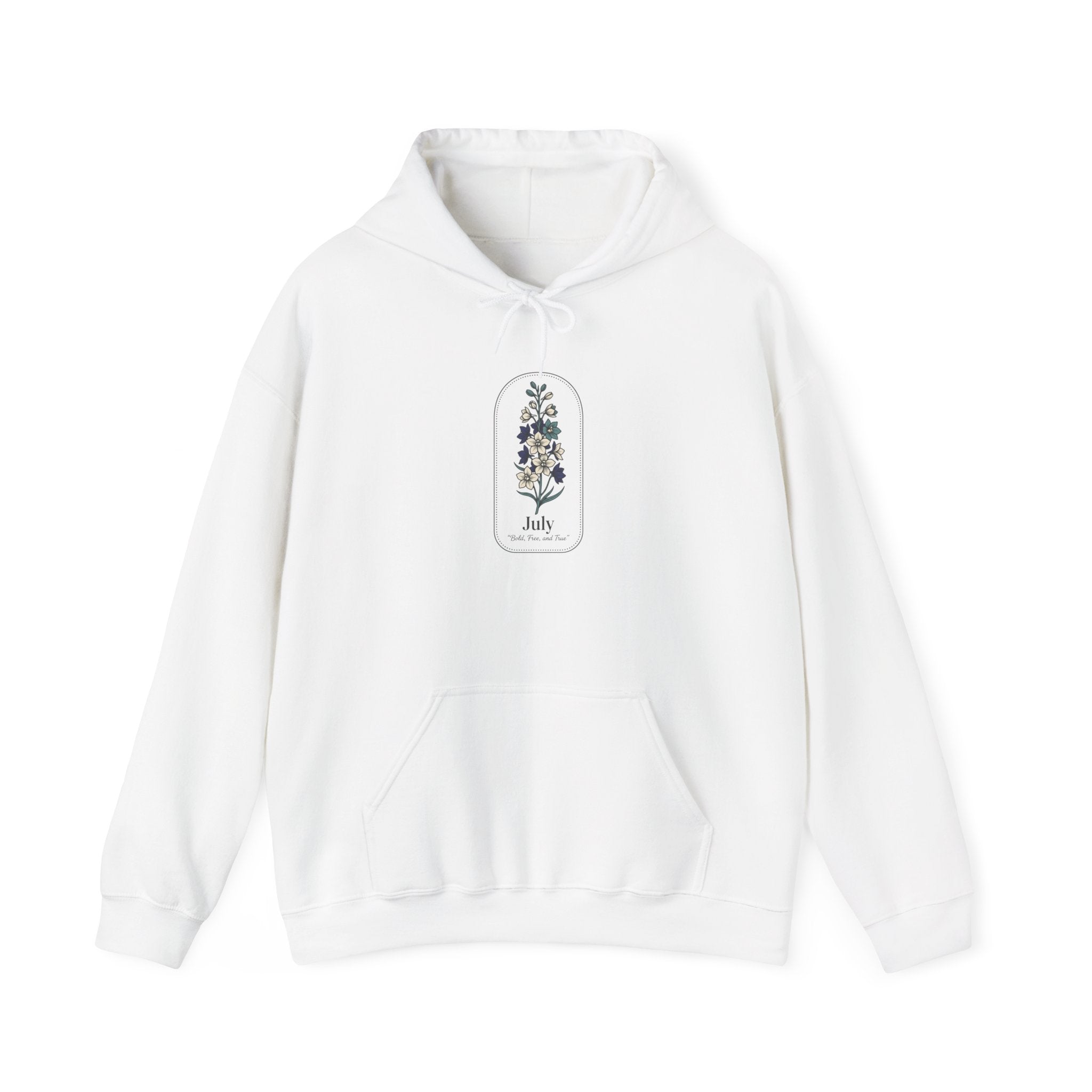 July Birth Flower Hoodie | personalized botanical line art, watercolor name