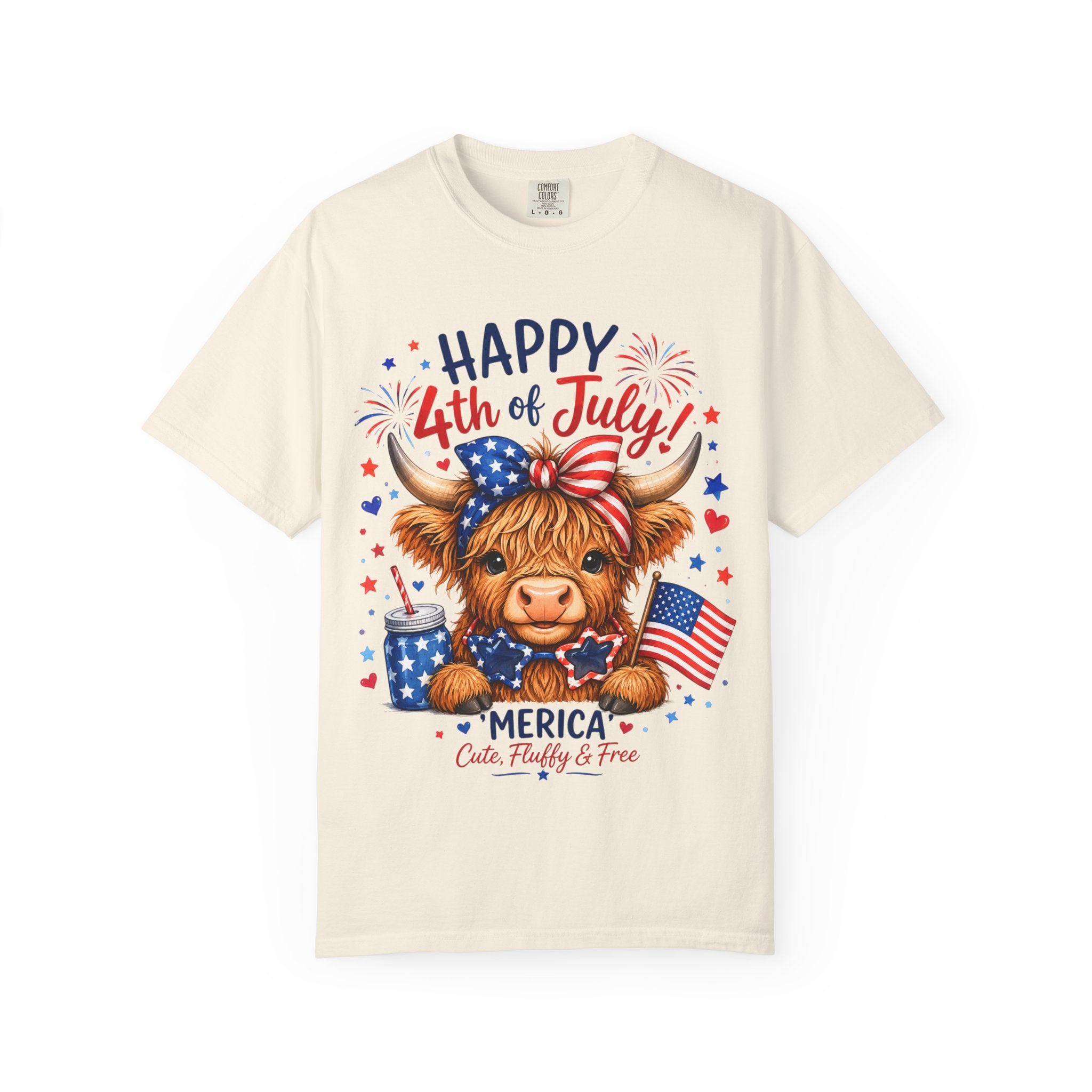 4th of July Cute Highland Cow T-Shirt — Fun Patriotic Farm Design