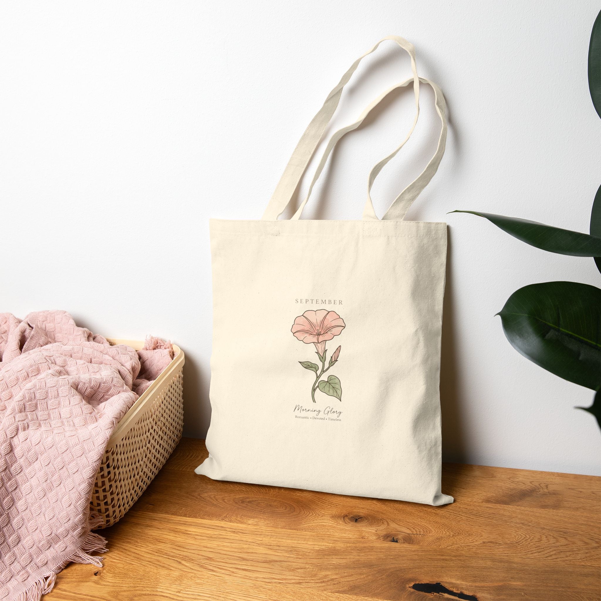 AUGUST Birth Flower Tote, Botanical Watercolor Poppy, Personalized Name