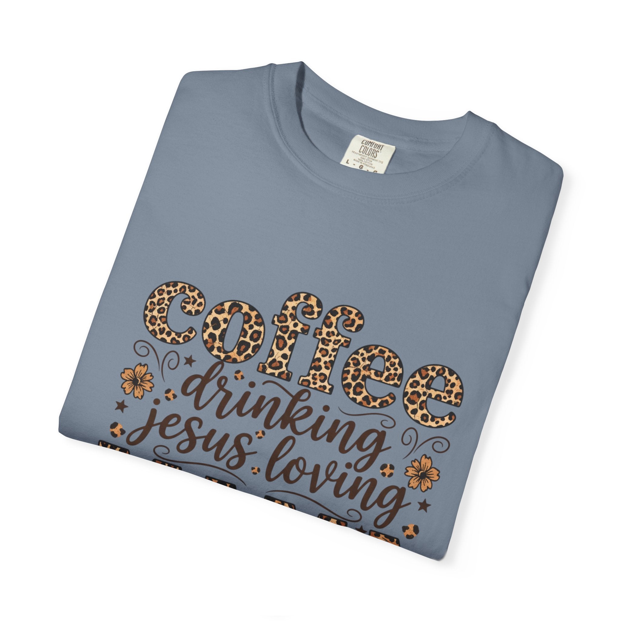 Coffee-Drinking Jesus-Loving Mama T-Shirt — Leopard Print Mom Tee