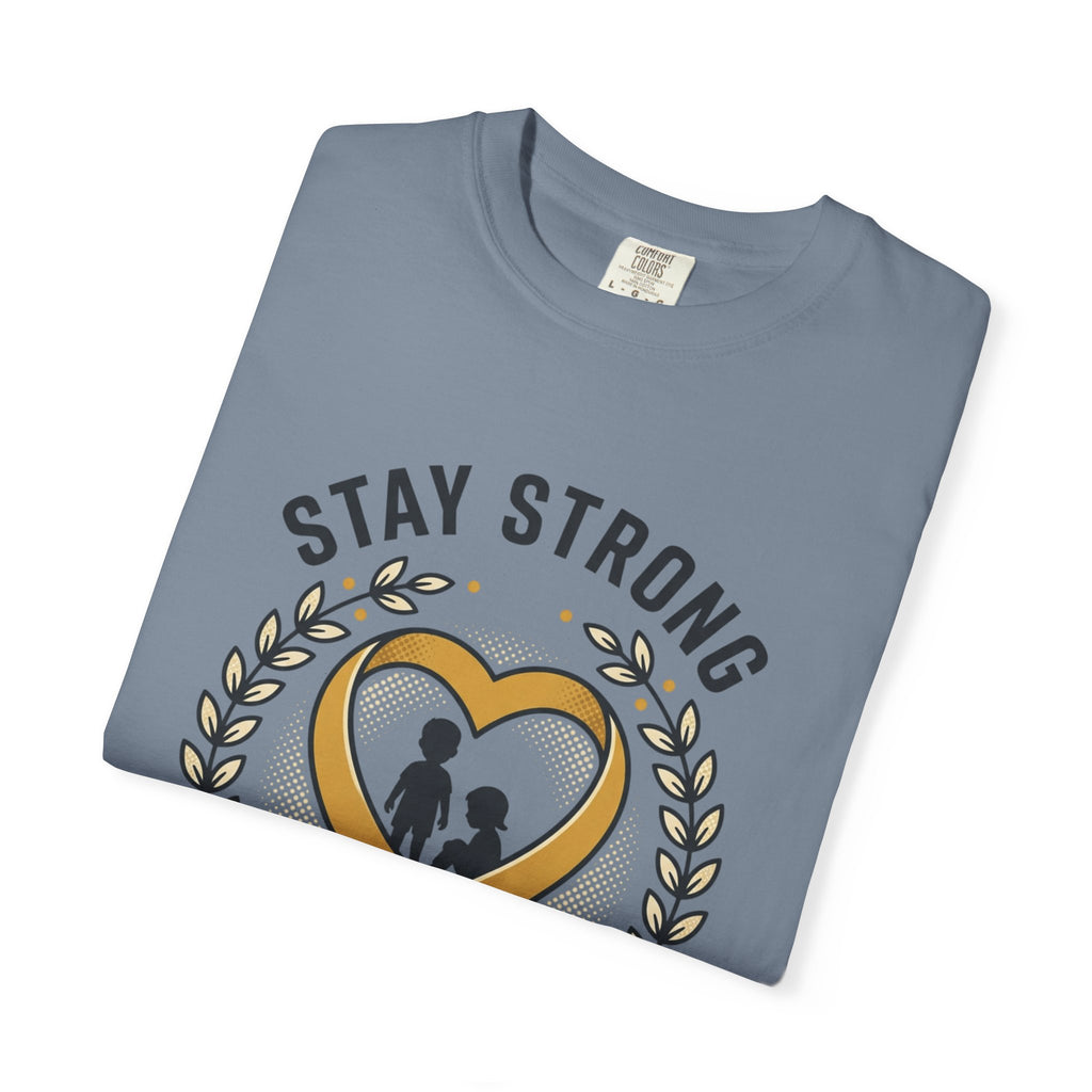 Stay Strong Never Give Up T-Shirt — Childhood Cancer Awareness Ribbon Tee