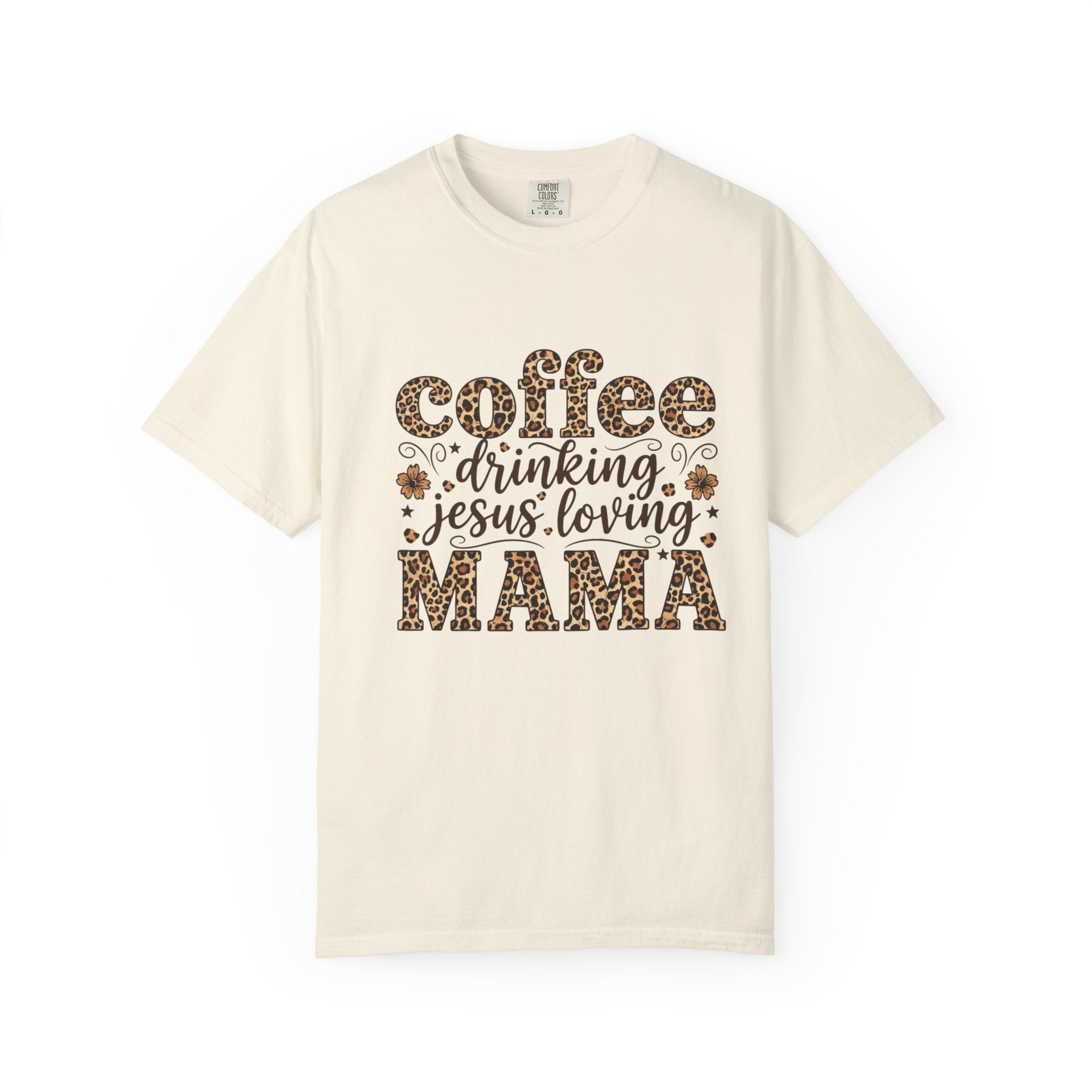 Coffee-Drinking Jesus-Loving Mama T-Shirt — Leopard Print Mom Tee