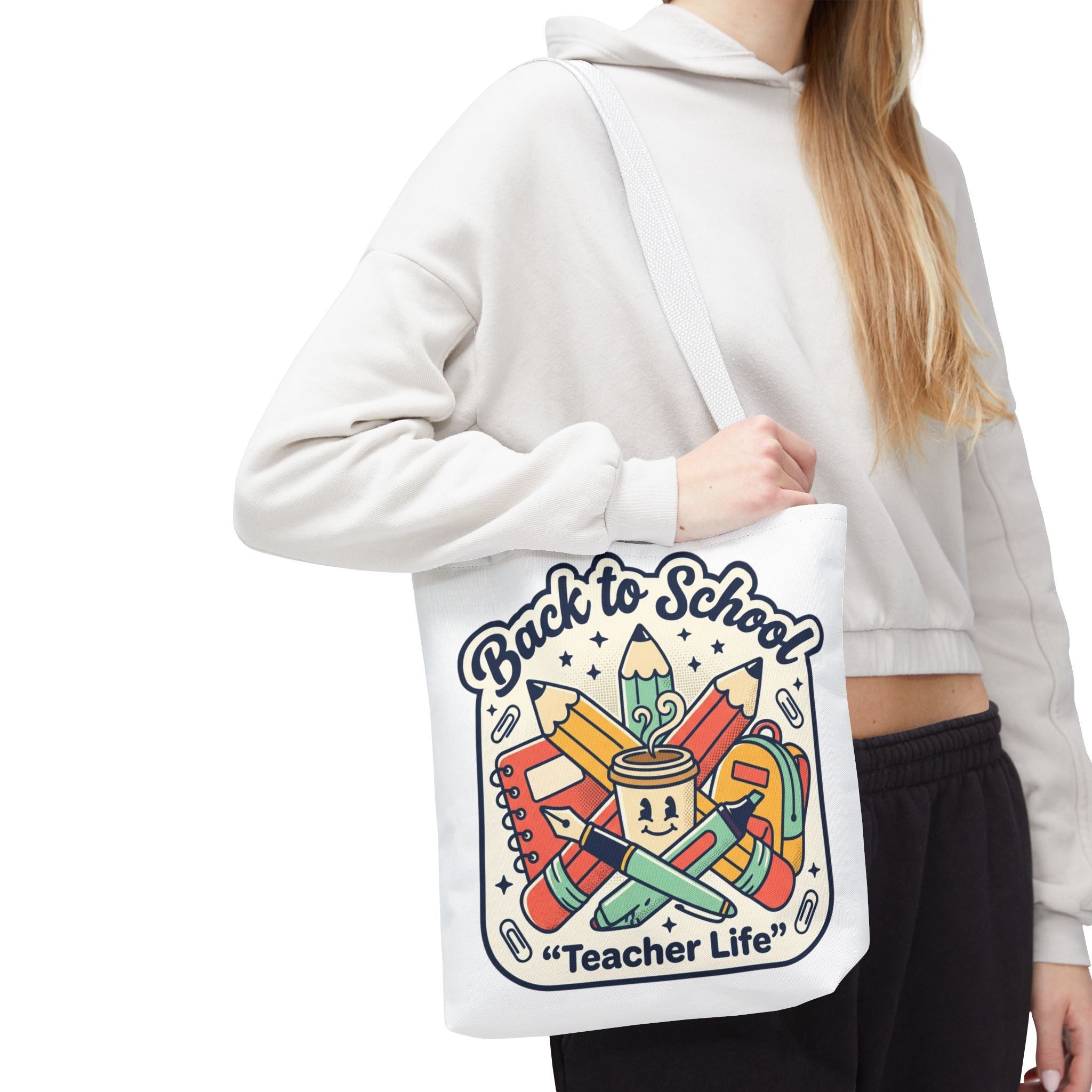 Back to School Teacher Life Tote Bag — Cute Teacher Supplies Print AOP